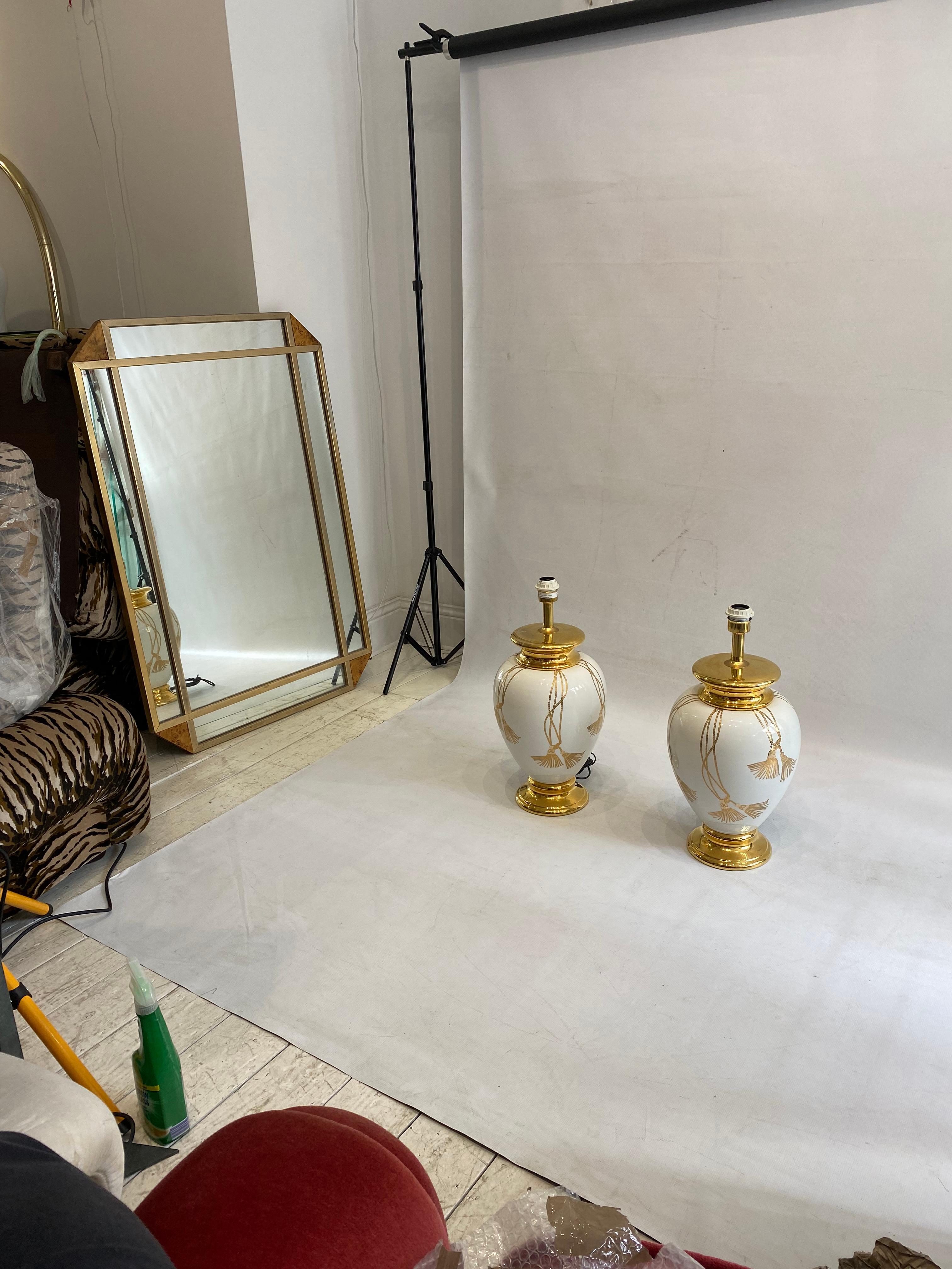 Maison Le Dauphin XL Ceramic Gold Table Lamps 1990s Hollywood Regency France For Sale 10