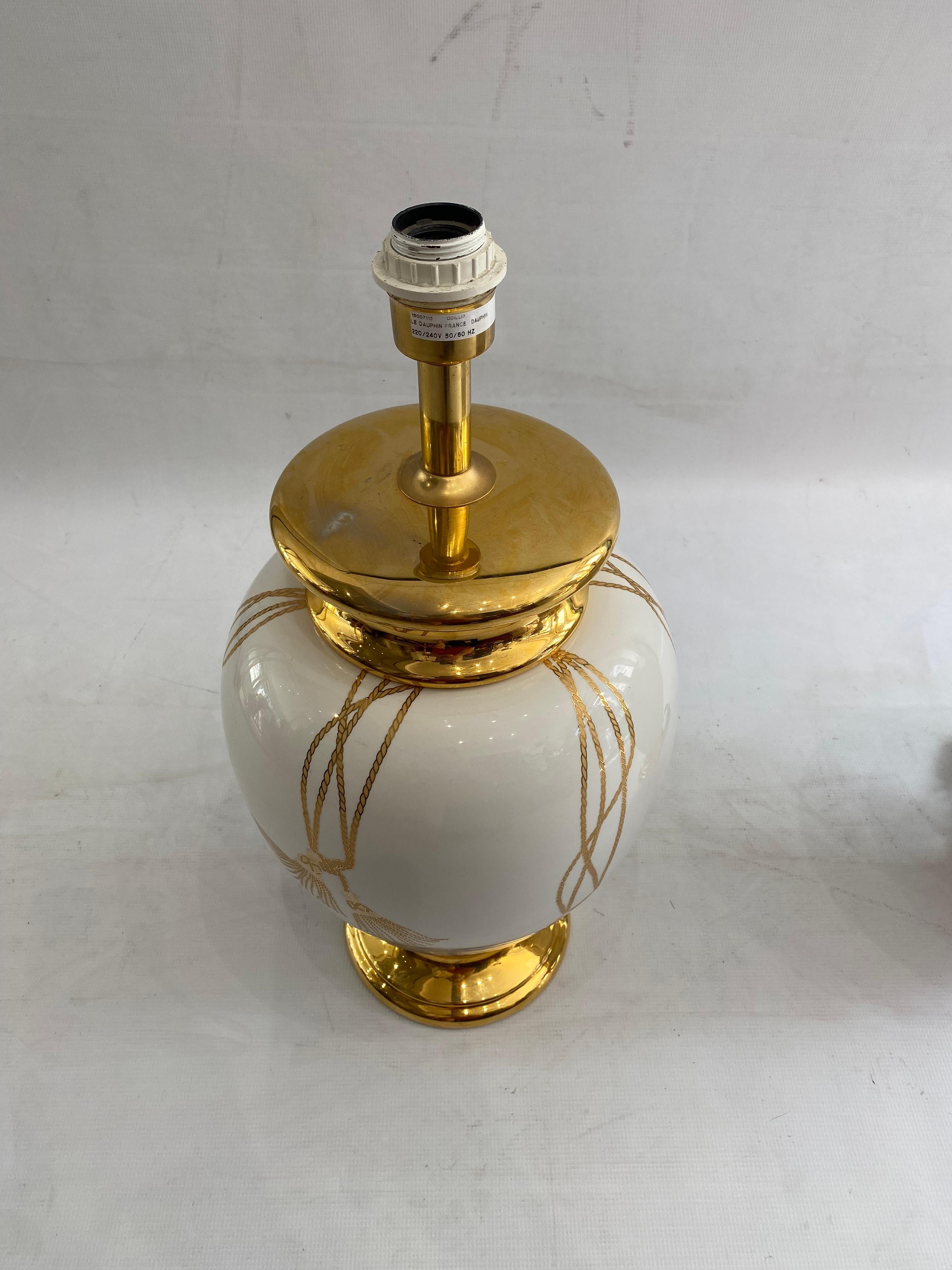 Maison Le Dauphin XL Ceramic Gold Table Lamps 1990s Hollywood Regency France For Sale 2
