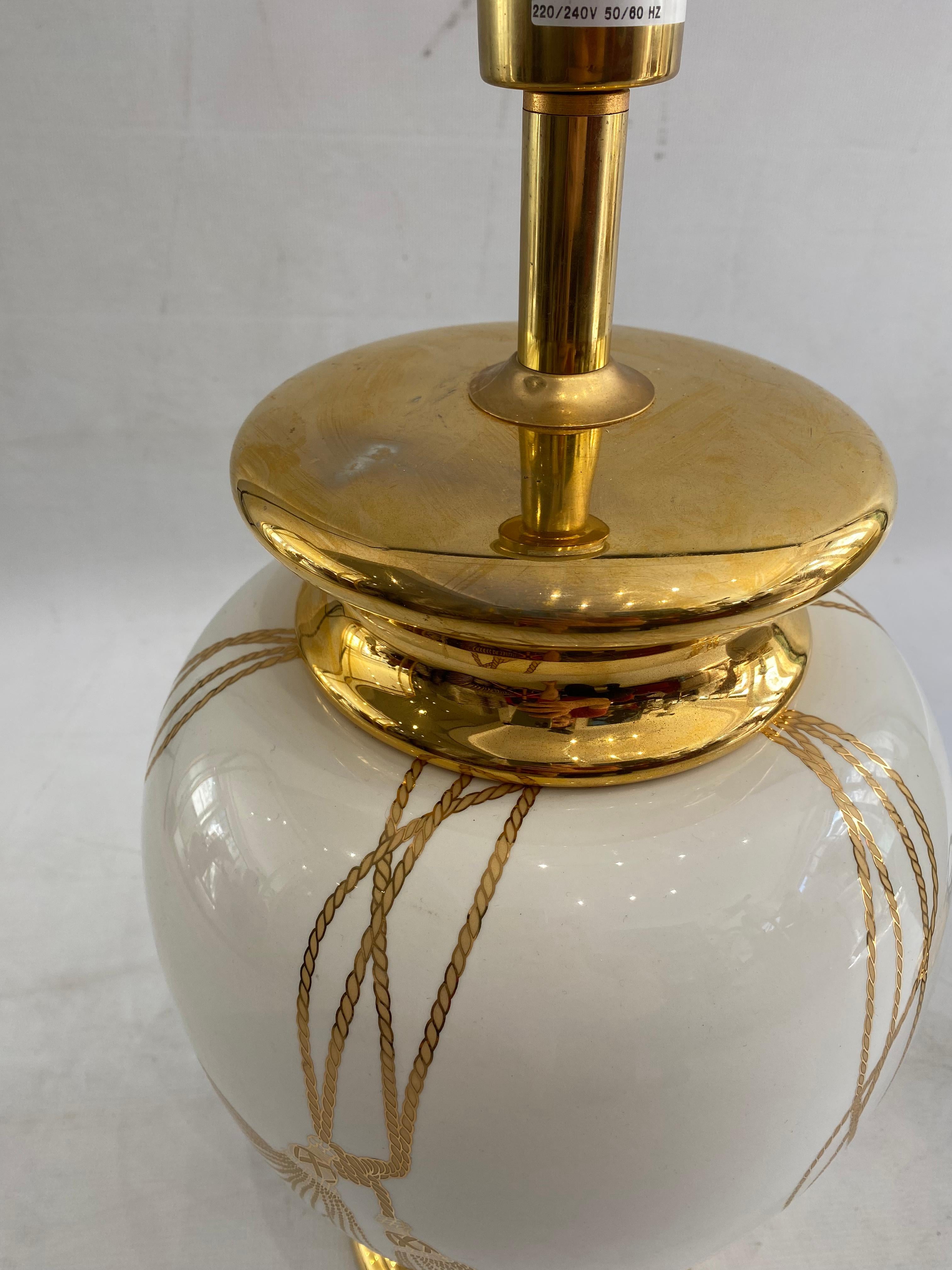 Maison Le Dauphin XL Ceramic Gold Table Lamps 1990s Hollywood Regency France For Sale 3