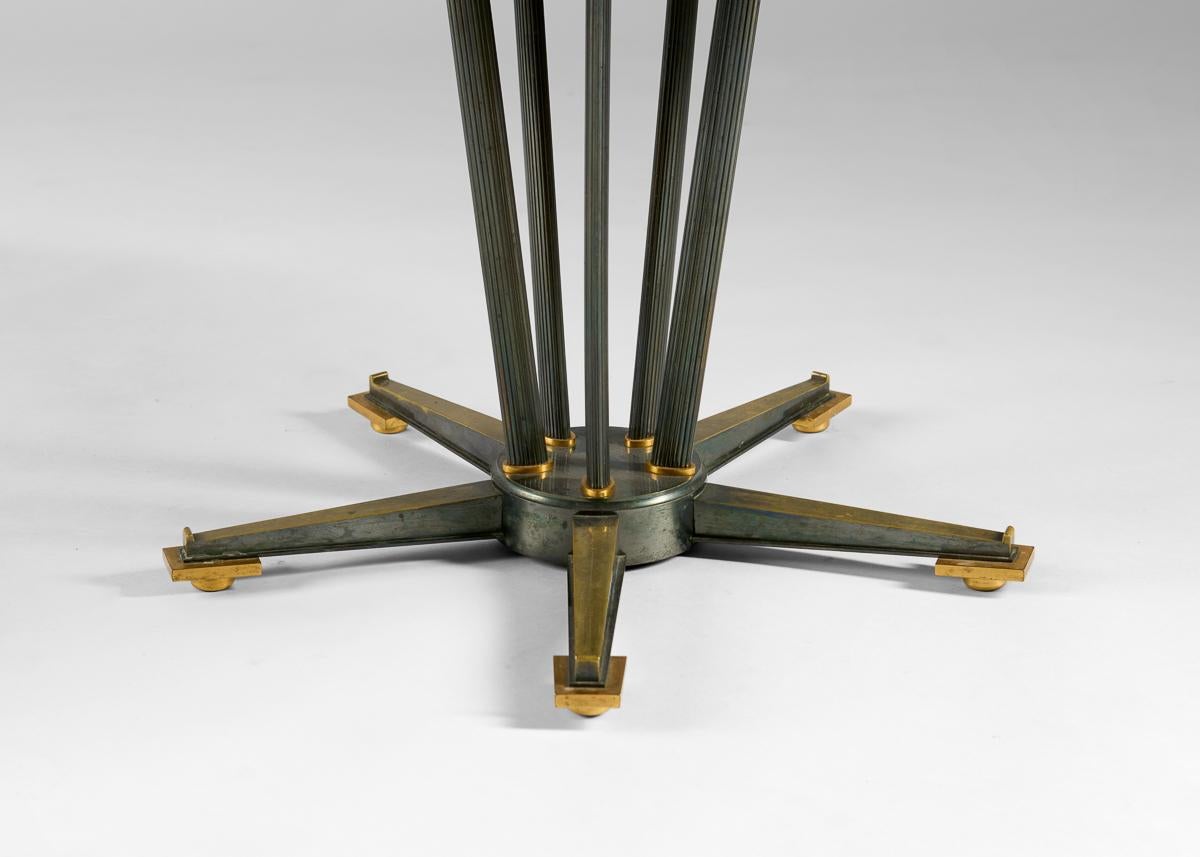 Mid-Century Modern Maison Leleu, Coffee Table with Round Green Marble Top, France, 1959