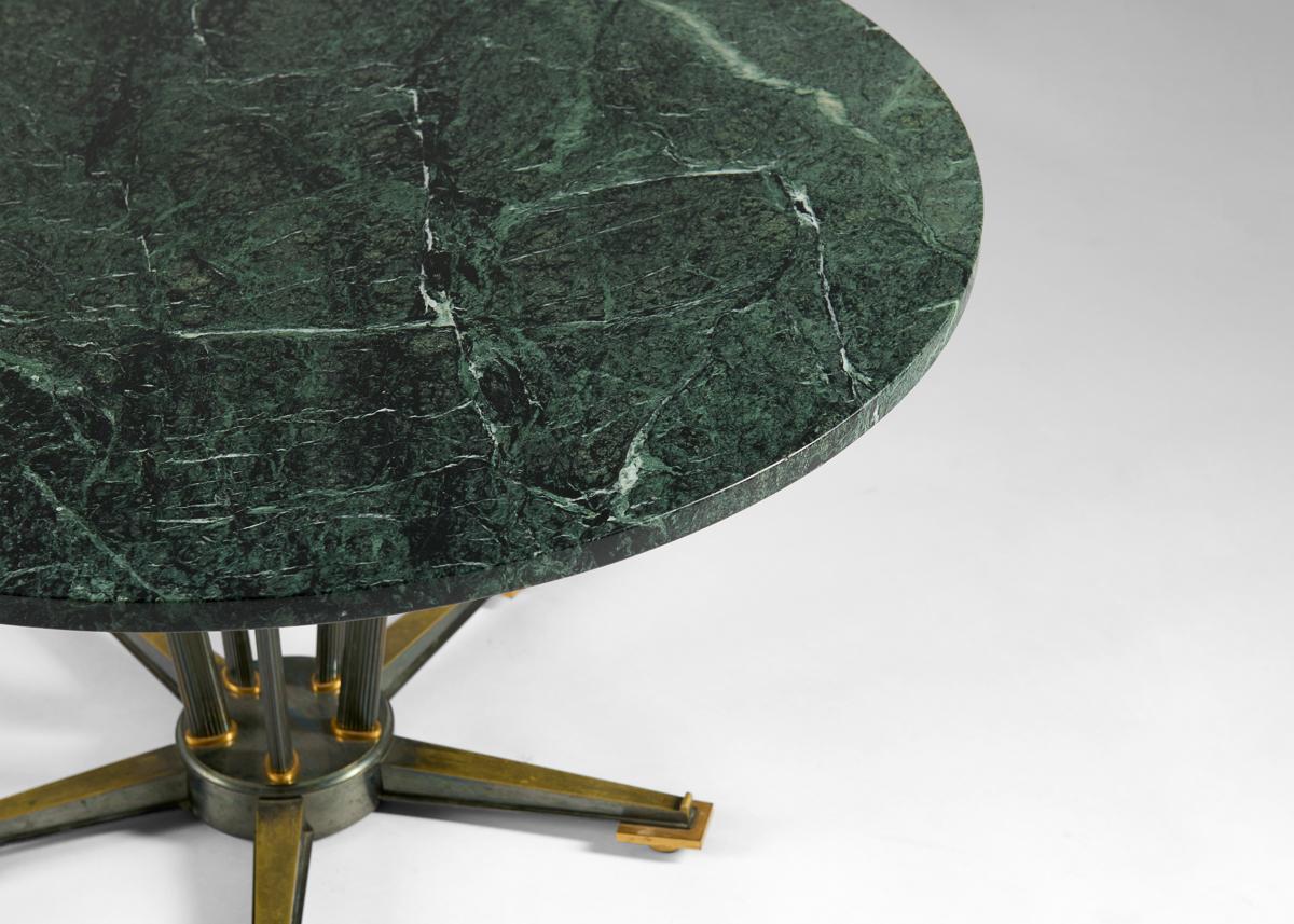 Maison Leleu, Coffee Table with Round Green Marble Top, France, 1959 In Good Condition In New York, NY
