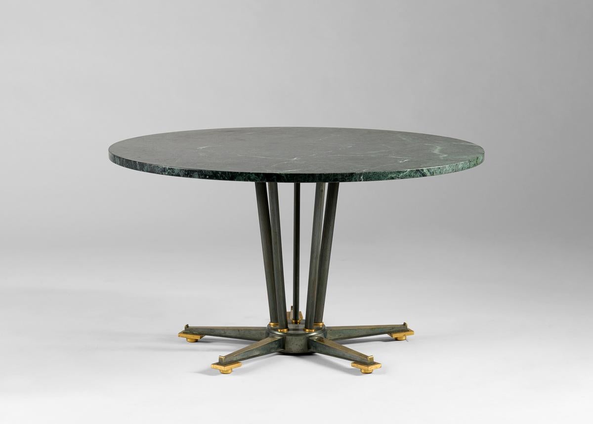 Mid-20th Century Maison Leleu, Coffee Table with Round Green Marble Top, France, 1959