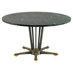 Maison Leleu, Coffee Table with Round Green Marble Top, France, 1959