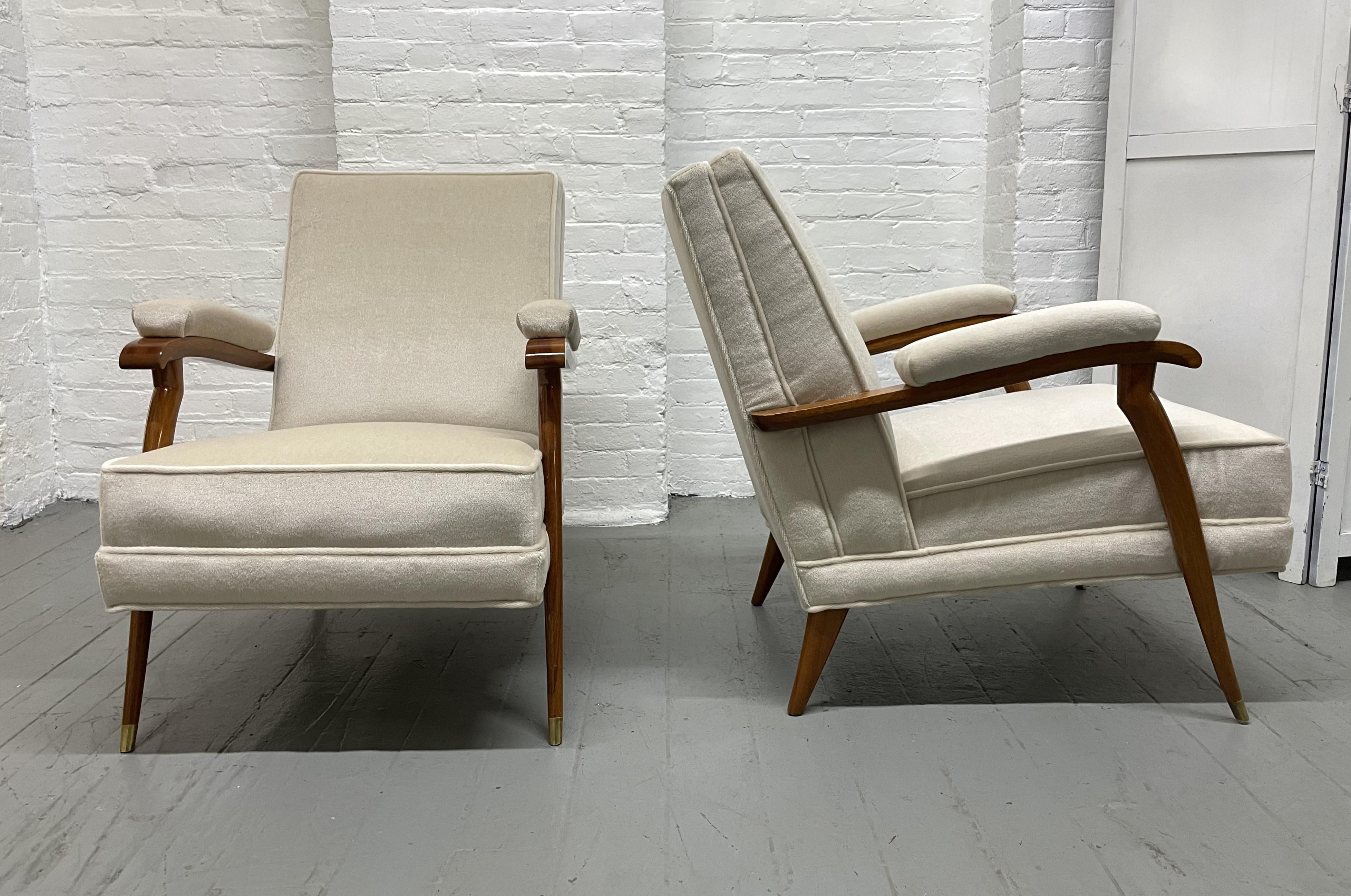 Art Deco Mohair Lounge Chairs In the style of Maison Leleu For Sale
