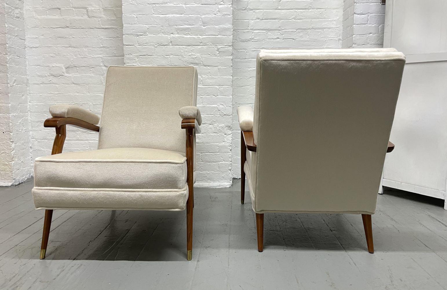 Mohair Lounge Chairs In the style of Maison Leleu In Good Condition For Sale In New York, NY