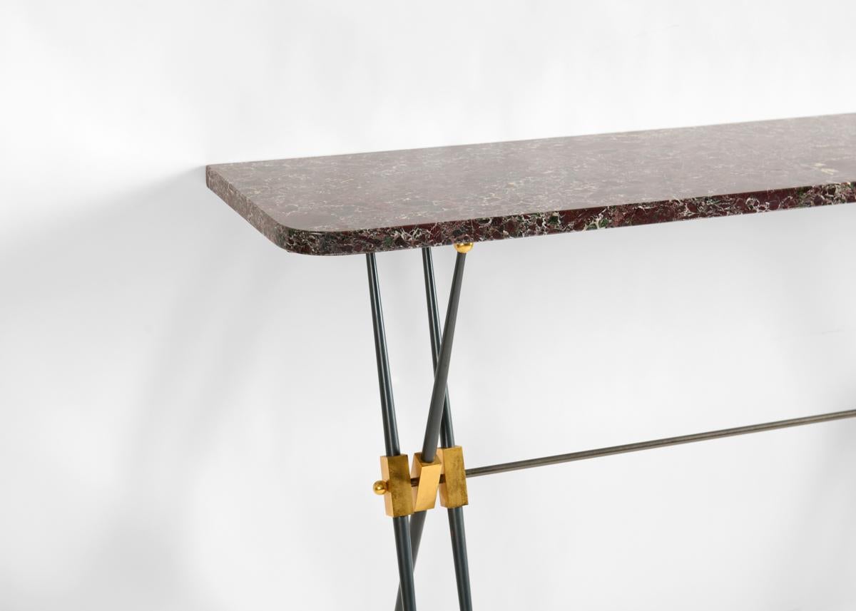Maison Leleu, Marble & Bronze Console, France, circa 1961 In Good Condition For Sale In New York, NY