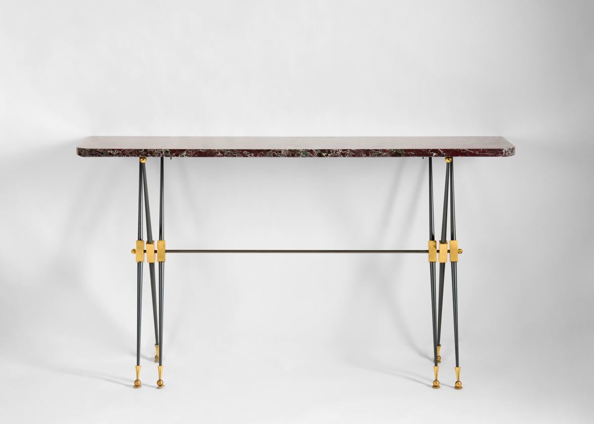 20th Century Maison Leleu, Marble & Bronze Console, France, circa 1961 For Sale