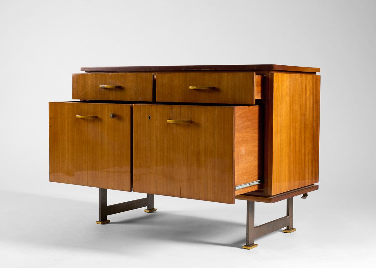 Mid-Century Modern Maison Leleu, Mid-century Two-door Walnut Cabinet, France, C. 1960 For Sale