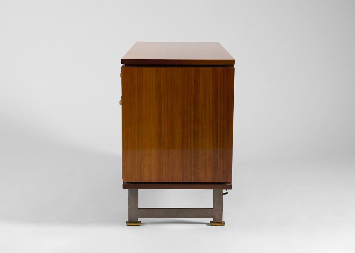 Maison Leleu, Mid-century Two-door Walnut Cabinet, France, C. 1960 In Good Condition For Sale In New York, NY