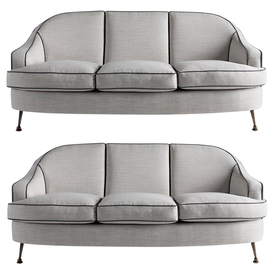 Maison Leleu, Pair of Fine Three-Seat Sofas, France, circa 1960