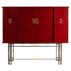 Maison Leleu, Pair of Red Lacquer Cabinets, France, circa 1957