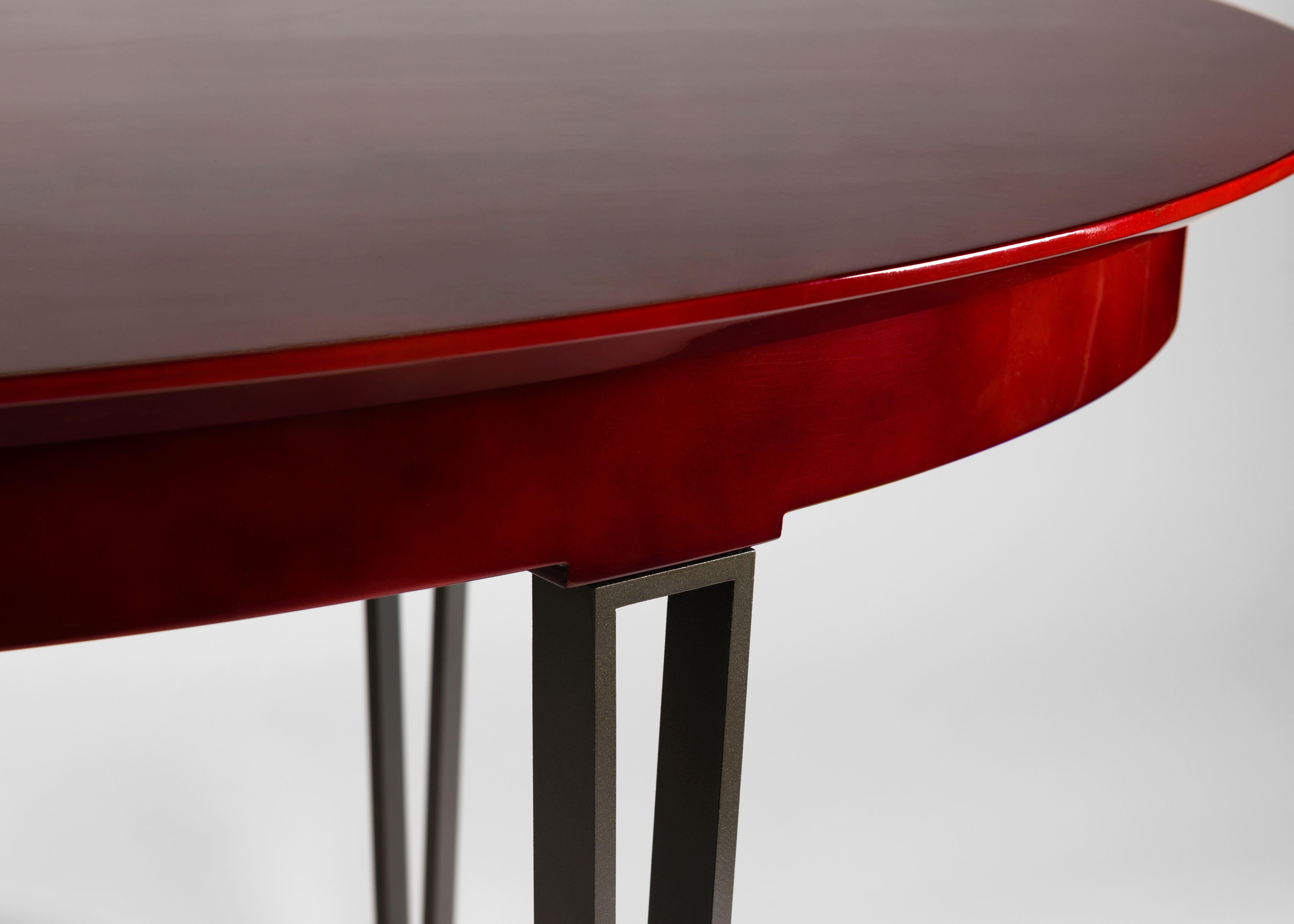 Art Deco Maison Leleu, Red Lacquer Dining Table, France, 1957