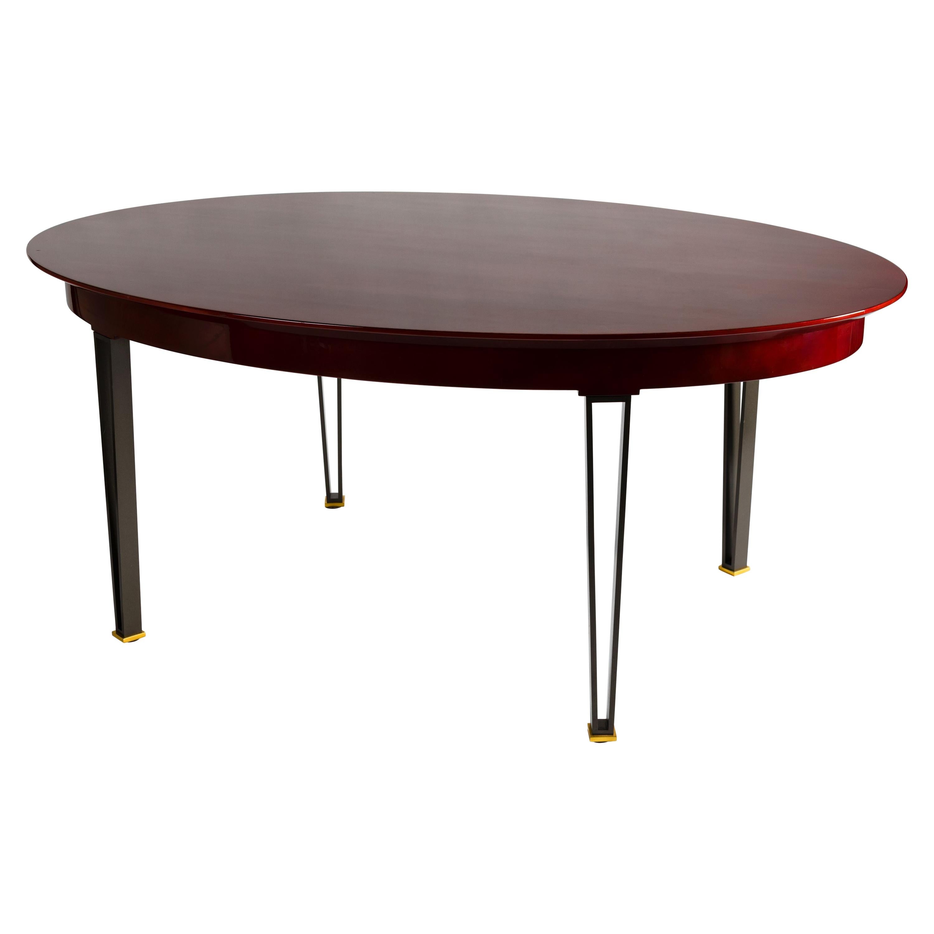 Maison Leleu, Red Lacquer Dining Table, France, 1957