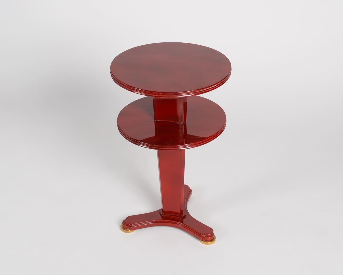 French Maison Leleu Red Lacquered Two-Tier Side Table, France, circa 1955 For Sale
