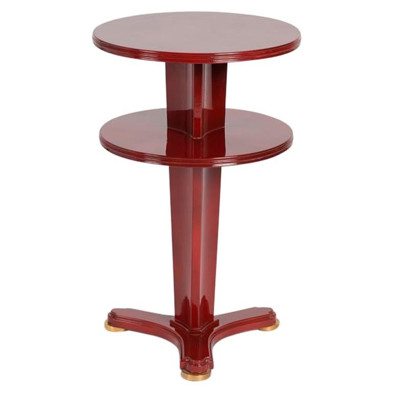 Maison Leleu Red Lacquered Two-Tier Side Table, France, circa 1955