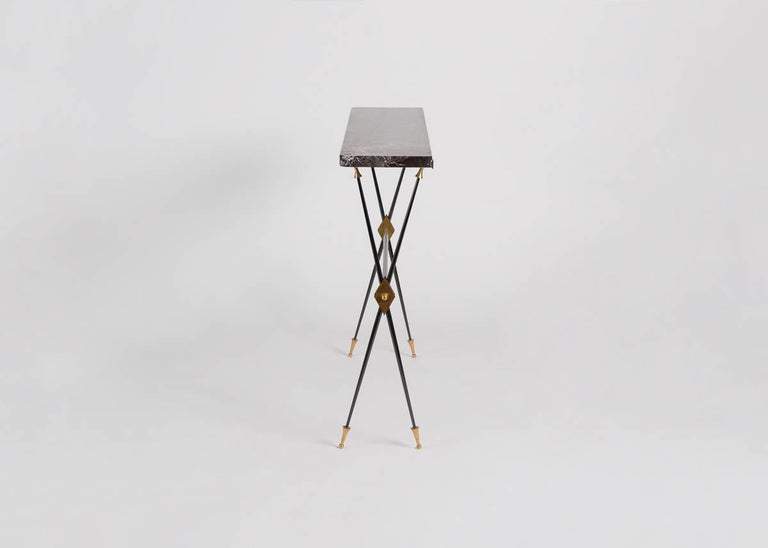 French Maison Leleu, Rare Freestanding Console, Marble and Bronze, France, circa 1965 For Sale