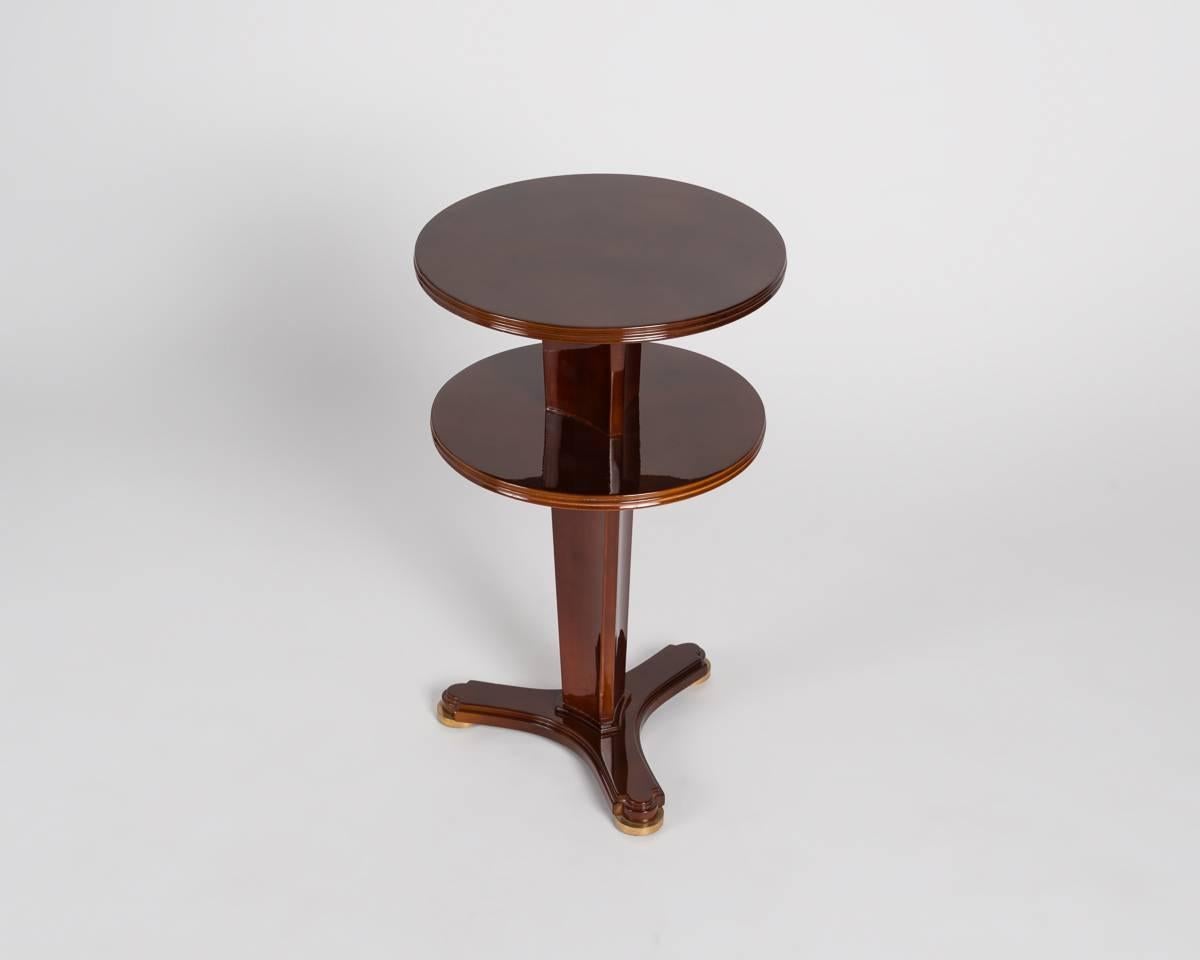 French Maison Leleu Red Lacquered Two-Tier Side Table, France, circa 1947