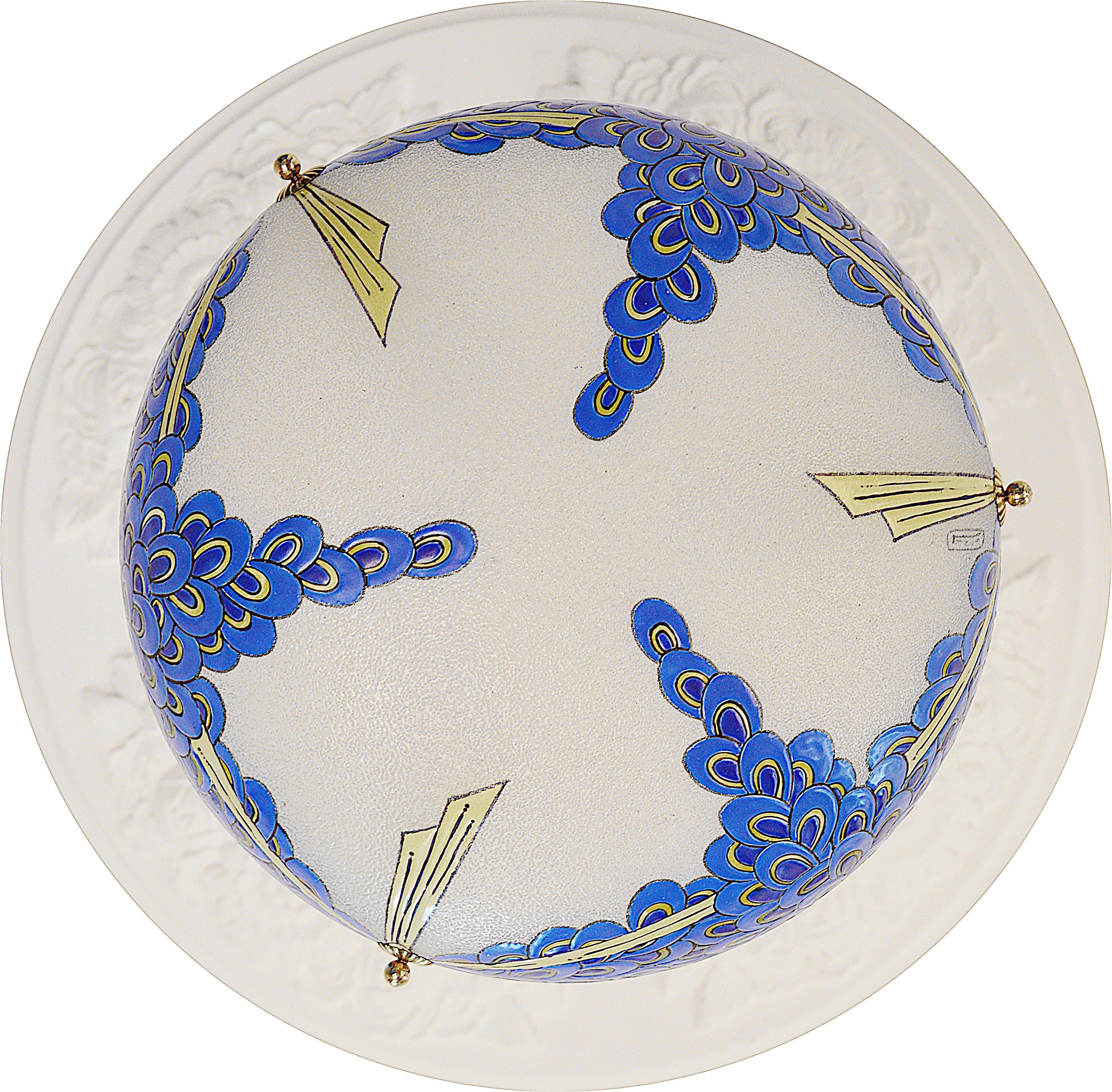 Maison Leune French Art Deco Enameled Pendant Chandelier, 1920 For Sale 1