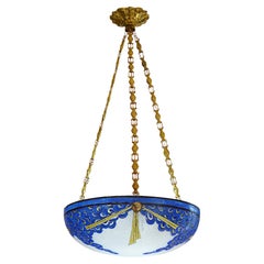 Maison Leune French Art Deco Enameled Pendant Chandelier, 1920