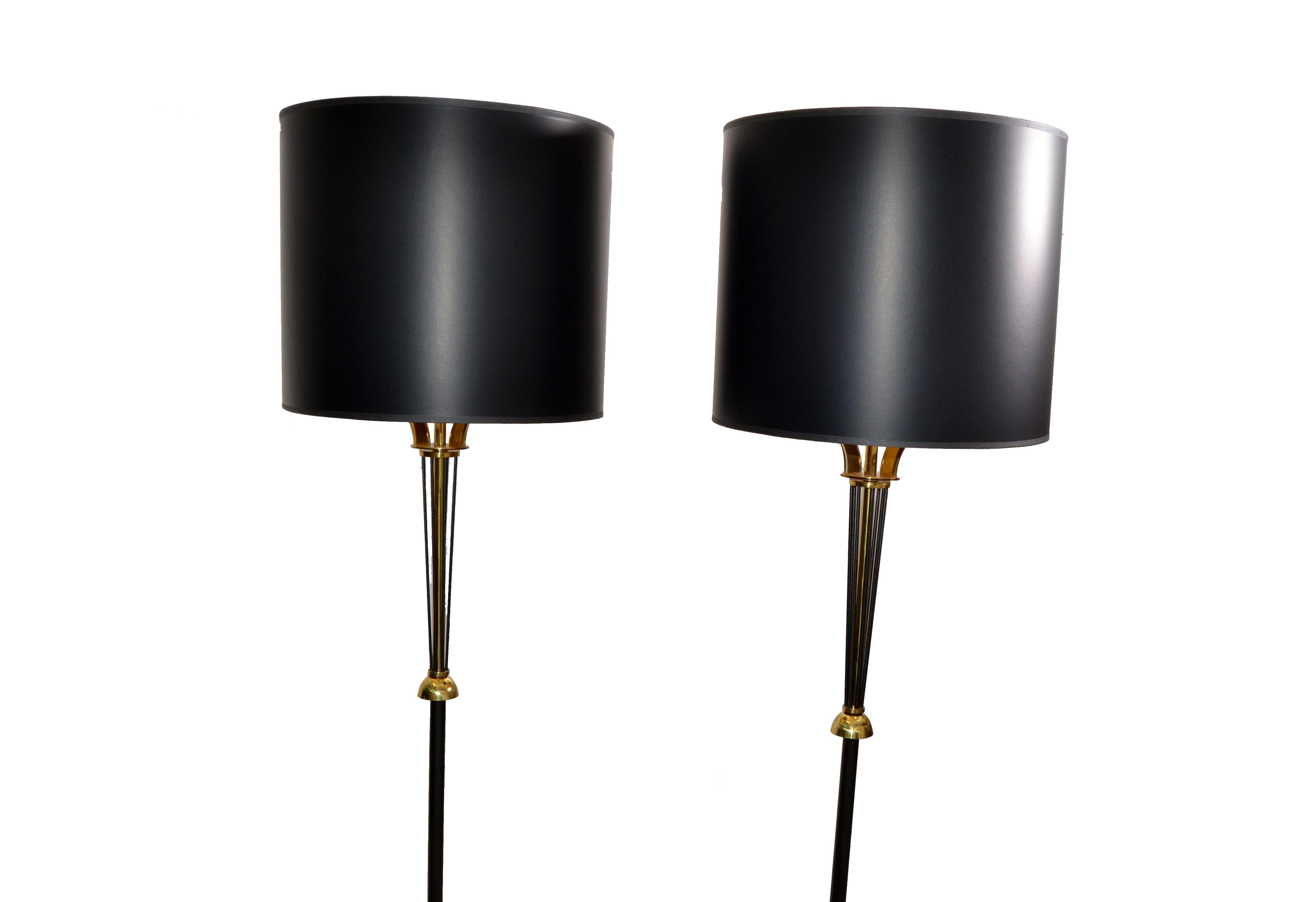 Maison Lunel Brass & Gun Metal Mid-Century Modern Floor Lamp France 1950s, Pair 5