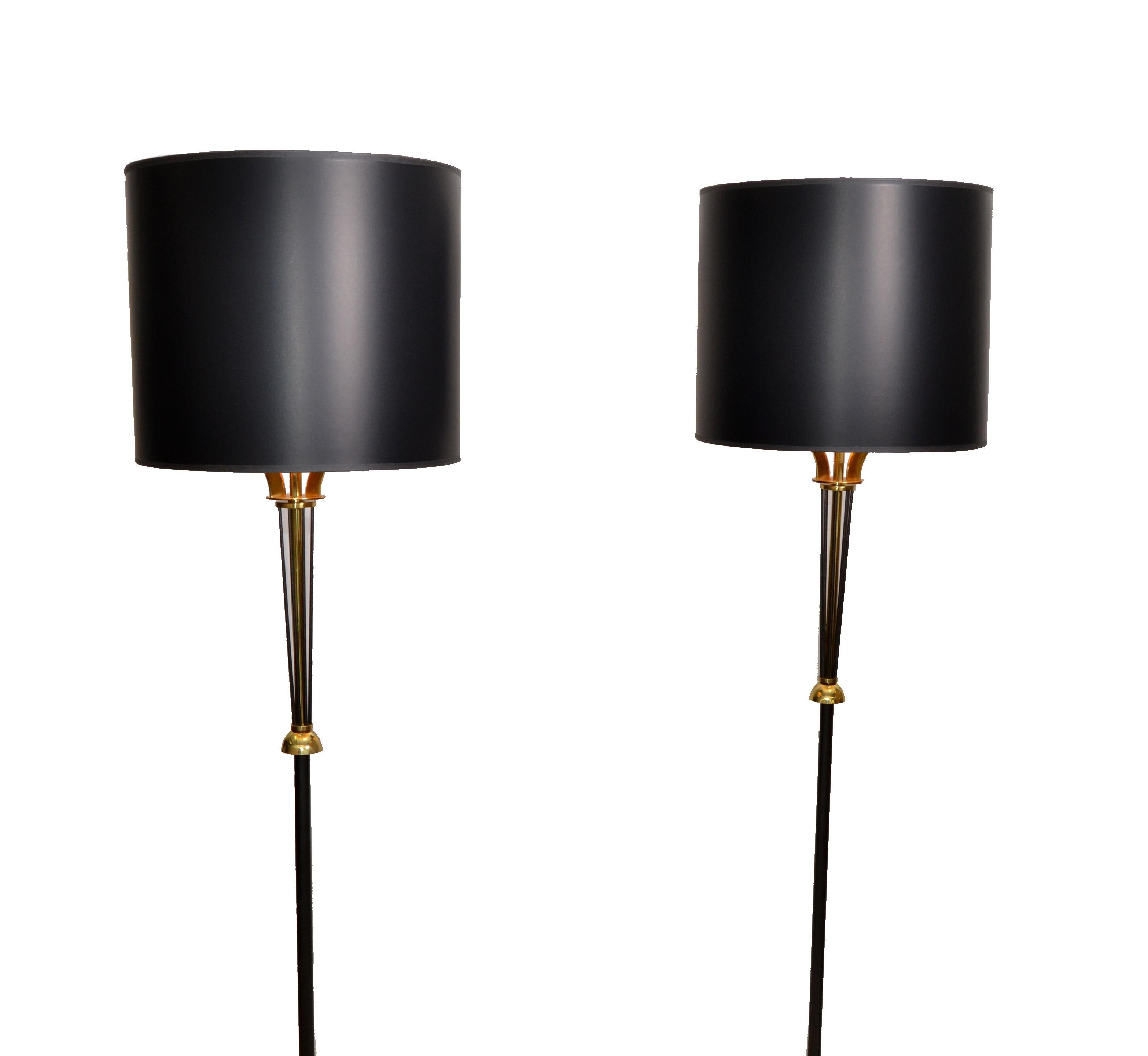 Maison Lunel Brass & Gun Metal Mid-Century Modern Floor Lamp France 1950s, Pair 2