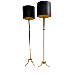 Maison Lunel Brass & Gun Metal Mid-Century Modern Floor Lamp France 1950s, Pair