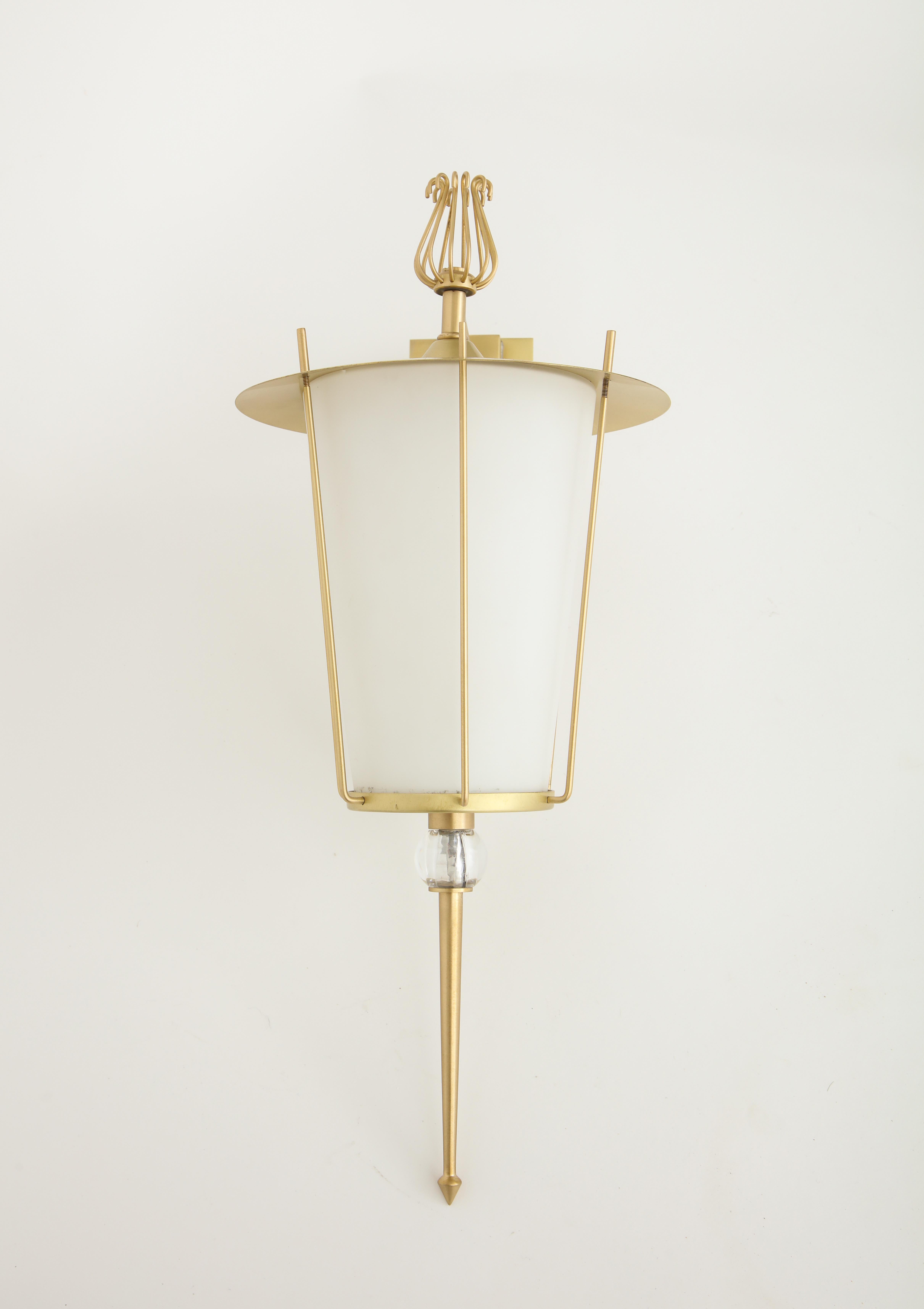 Mid-Century Modern Maison Lunel Brass Lantern Sconces