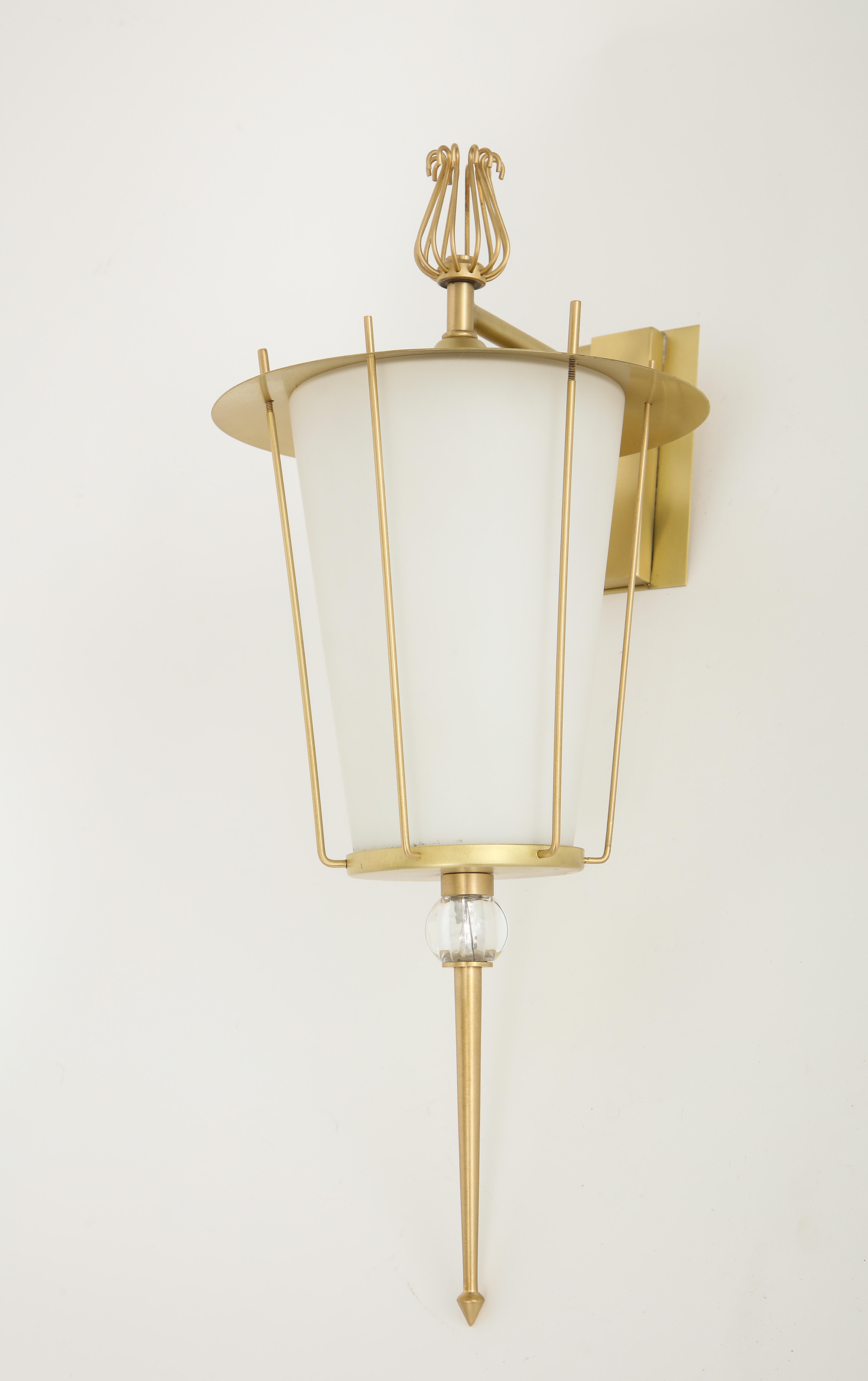 French Maison Lunel Brass Lantern Sconces