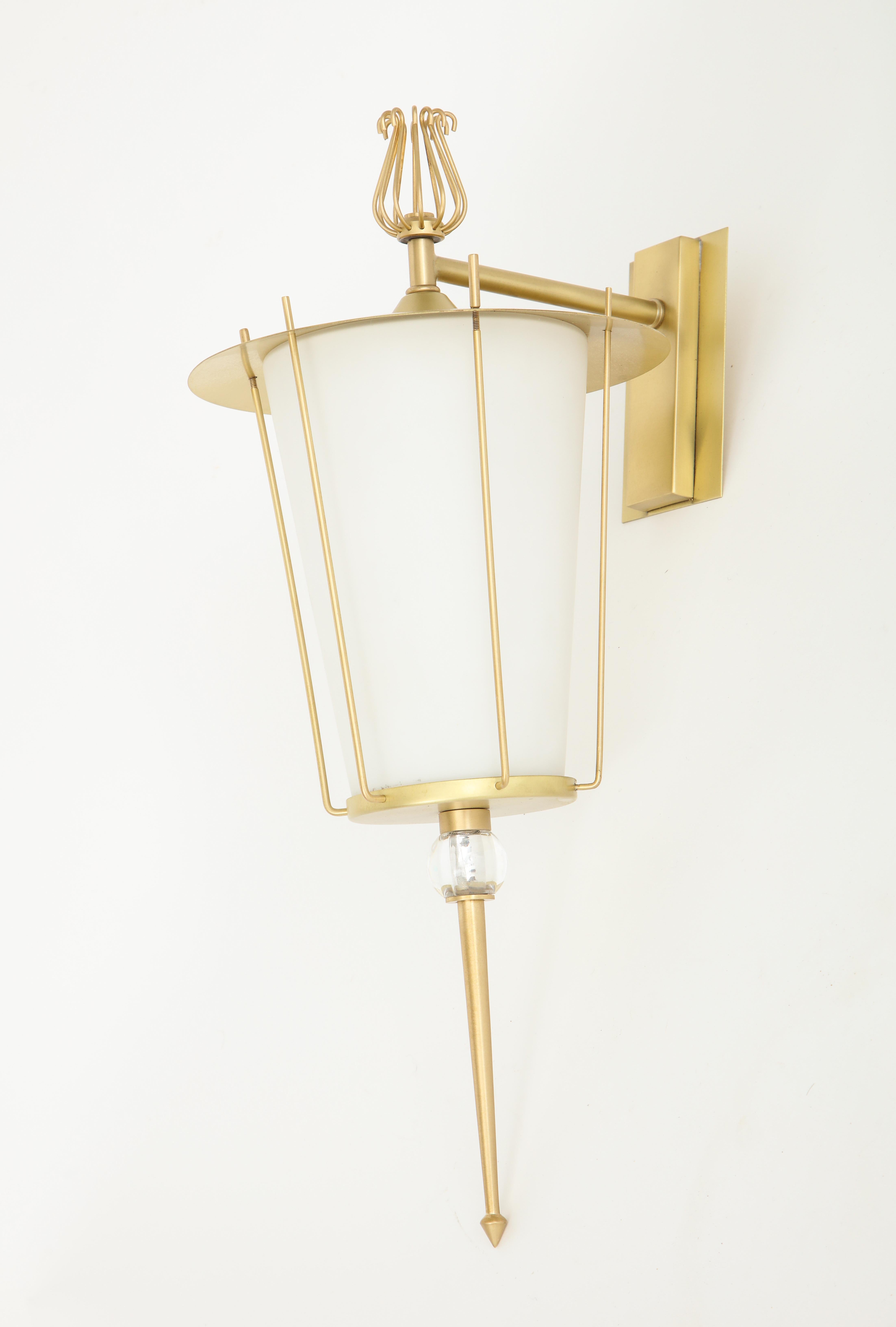 Maison Lunel Brass Lantern Sconces In Good Condition In New York, NY