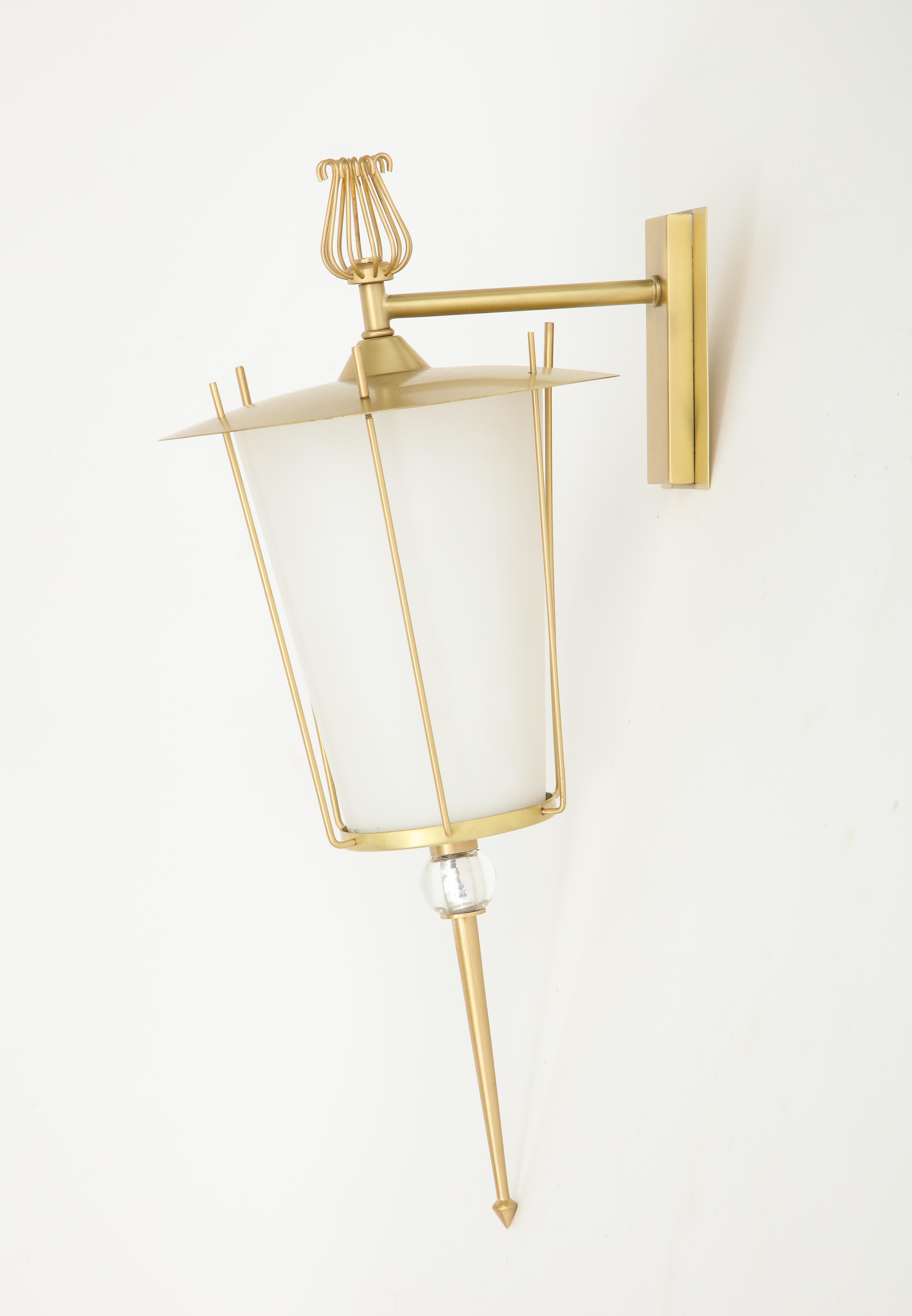 20th Century Maison Lunel Brass Lantern Sconces