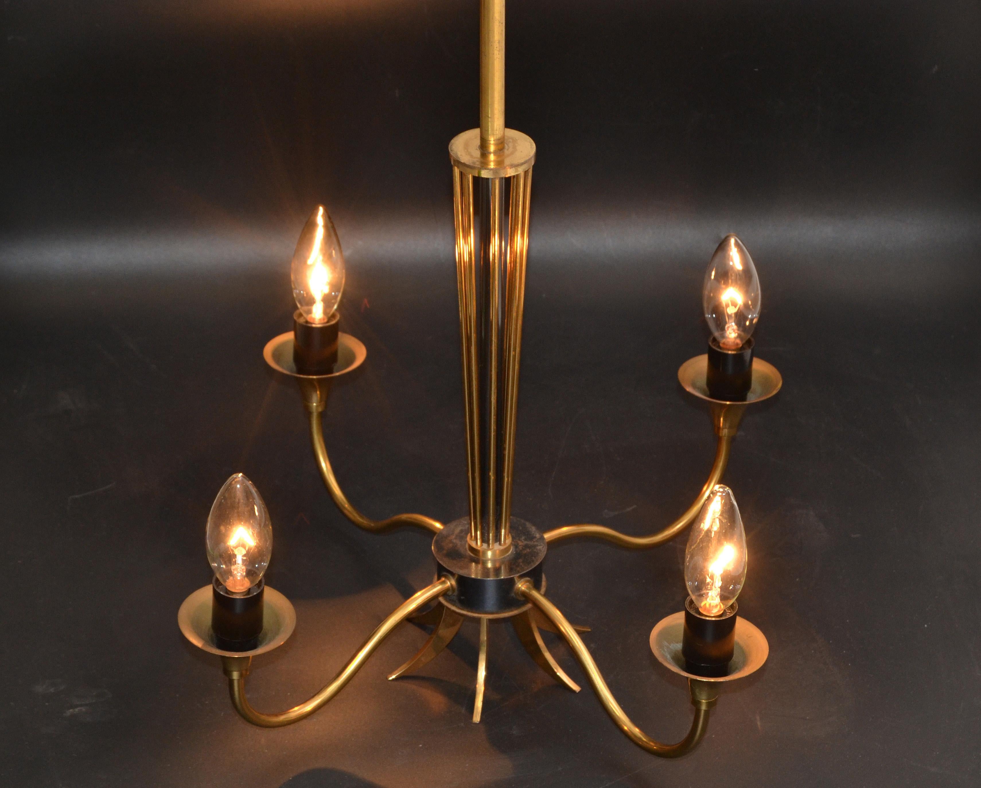 Maison Lunel Four-Light Chandelier Brass and Gun Metal French Mid-Century Modern For Sale 4
