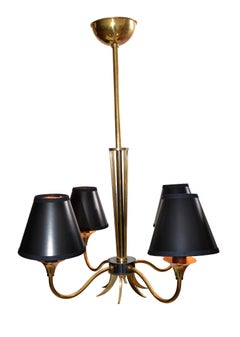 Maison Lunel Four-Light Chandelier Brass and Gun Metal French Mid-Century Modern