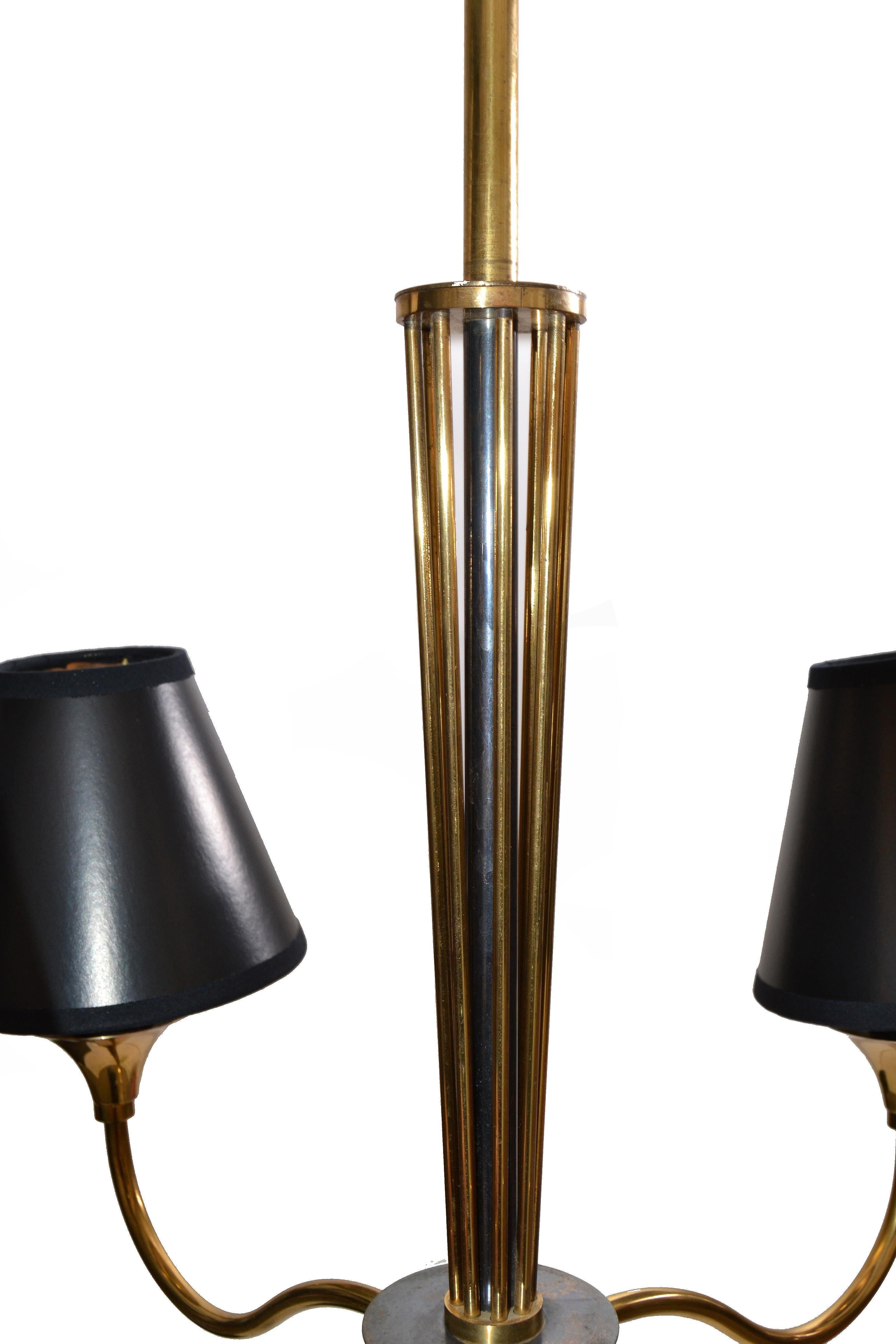 Maison Lunel Four-Light Chandelier Brass and Gun Metal French Mid-Century Modern For Sale 1