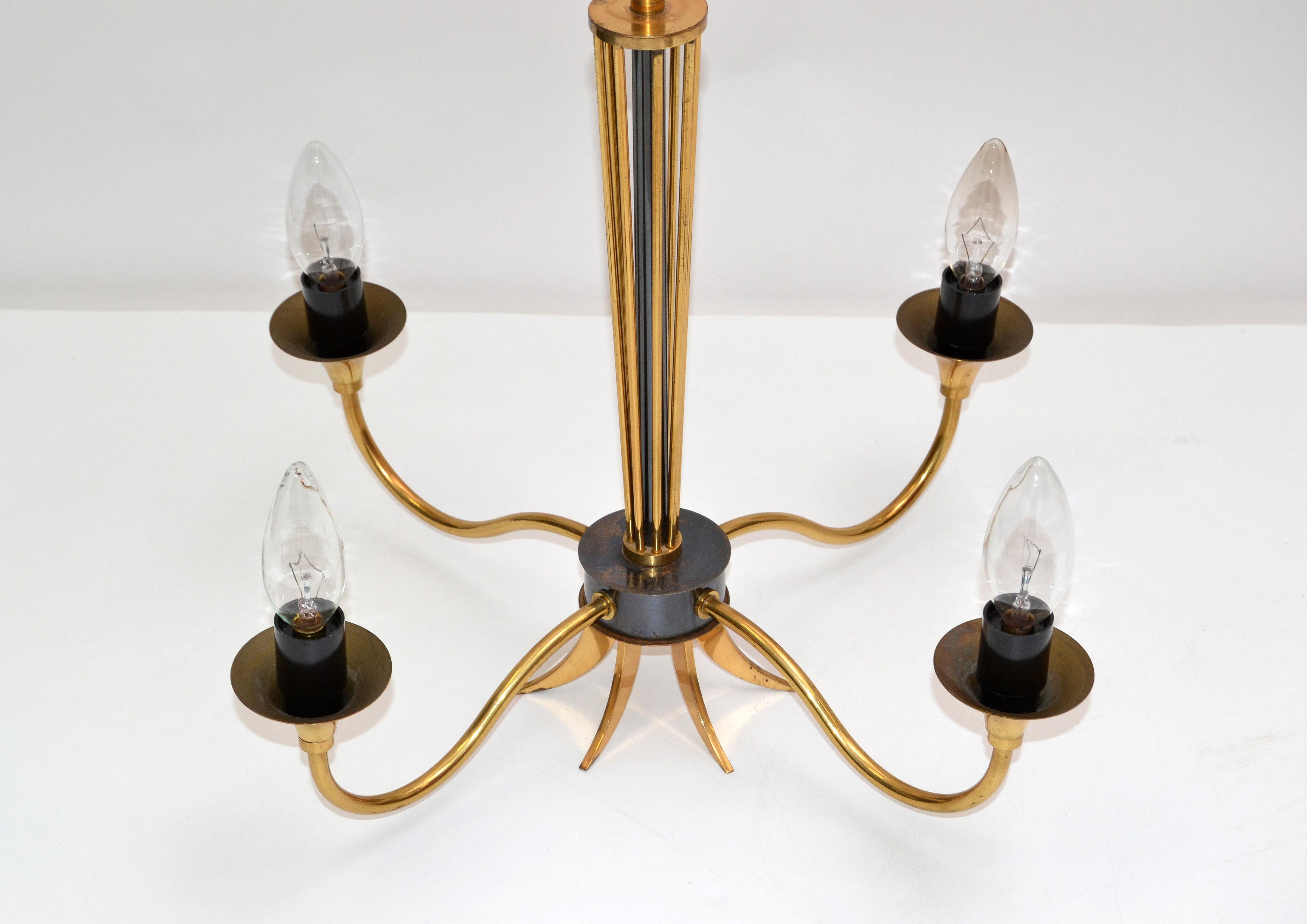 Maison Lunel Four-Light Chandelier Brass and Gun Metal French Mid-Century Modern For Sale 3