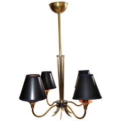 Maison Lunel Four-Light Chandelier Brass and Gun Metal French Mid-Century Modern