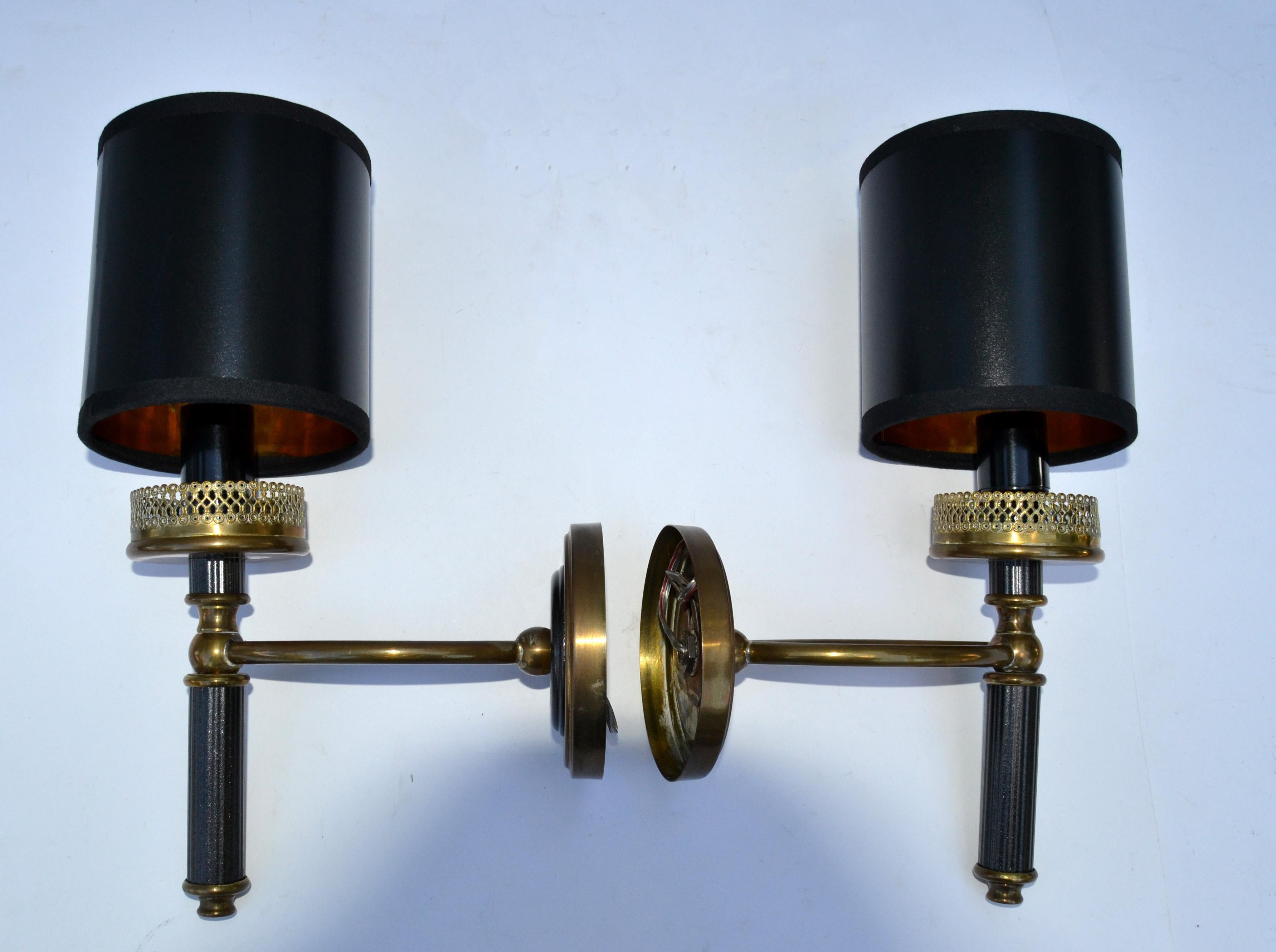 Maison Lunel French Art Deco Two Patina Brass and Gun Metal Wall Sconces, Pair For Sale 6