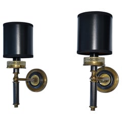 Maison Lunel French Art Deco Two Patina Brass and Gun Metal Wall Sconces, Pair