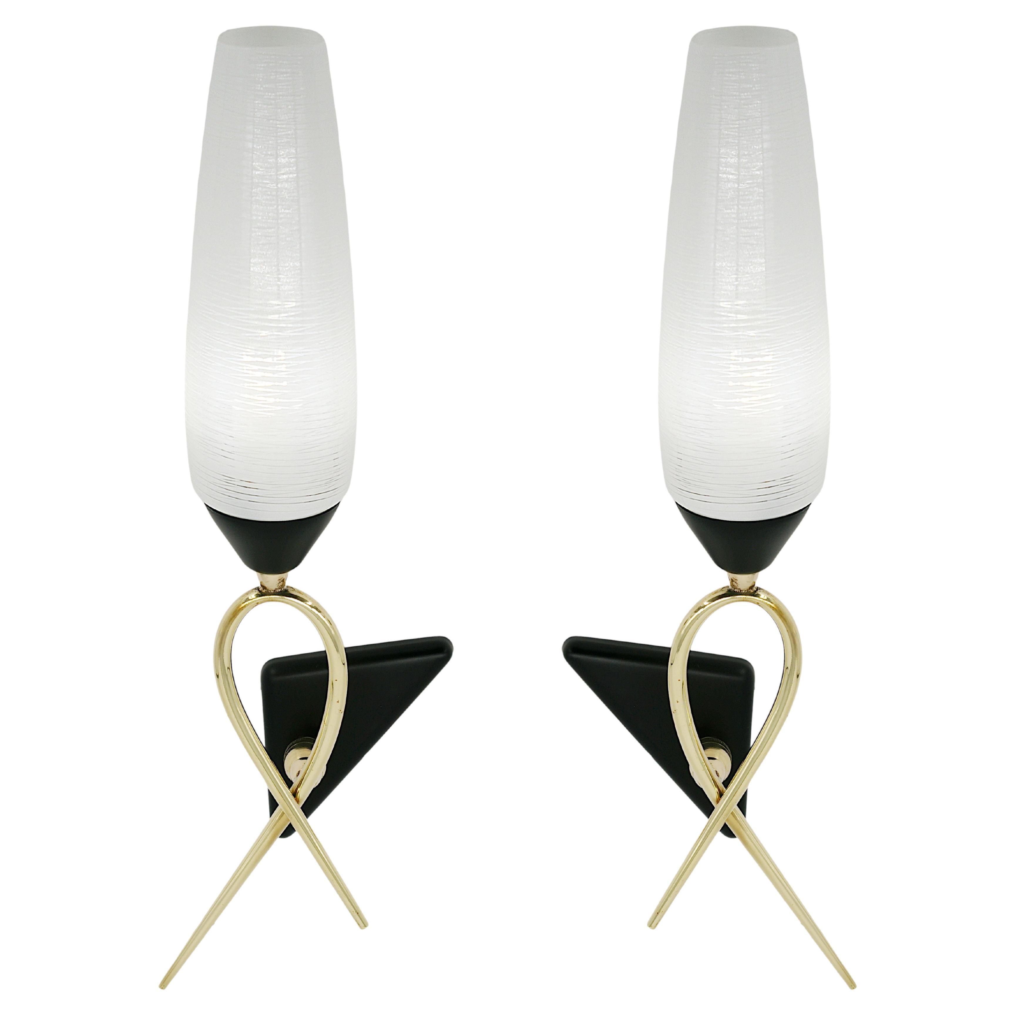 Maison Lunel French Midcentury Rotary Wall Light Pair, 1950s For Sale