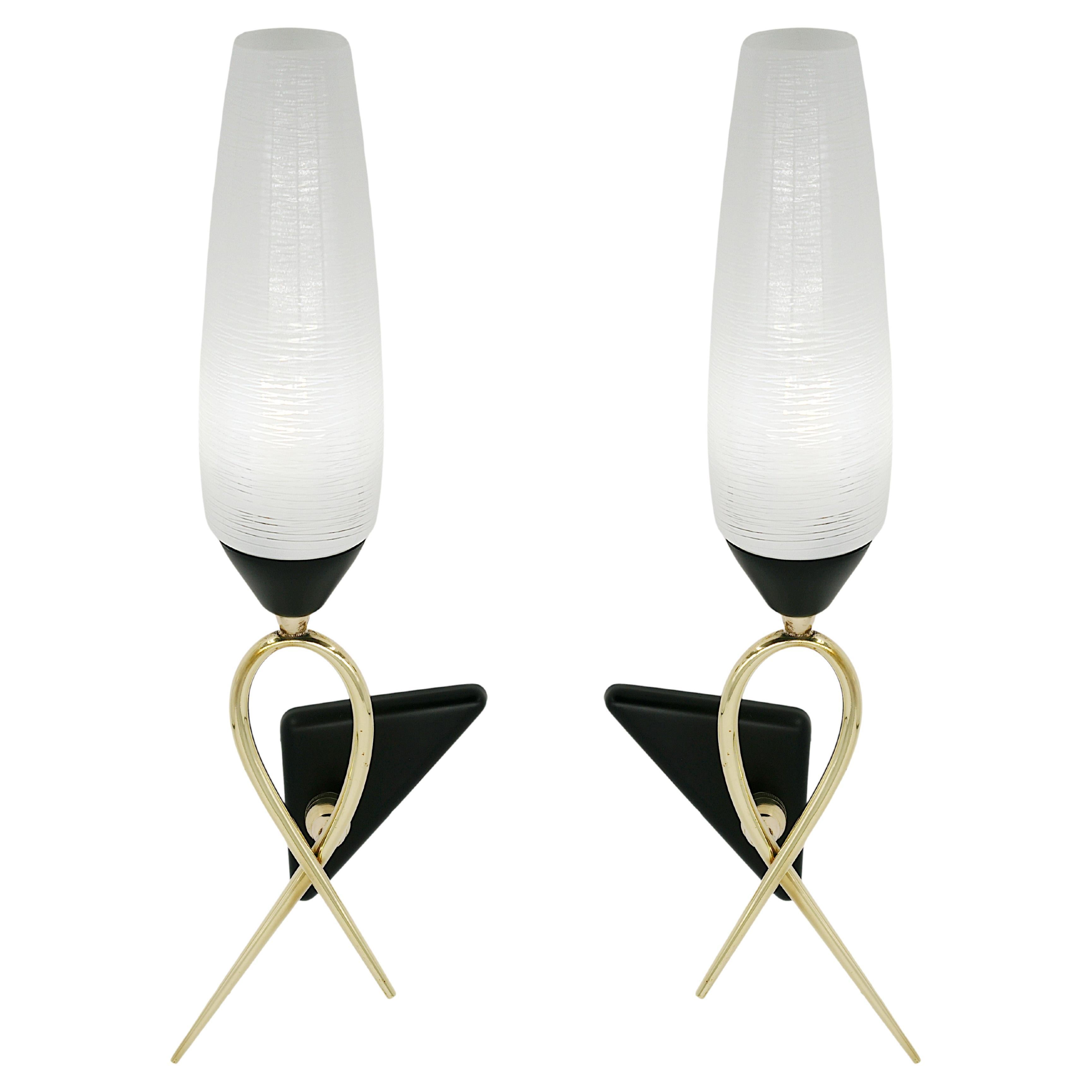 Maison Lunel French Midcentury Rotary Wall Light Pair, 1950s