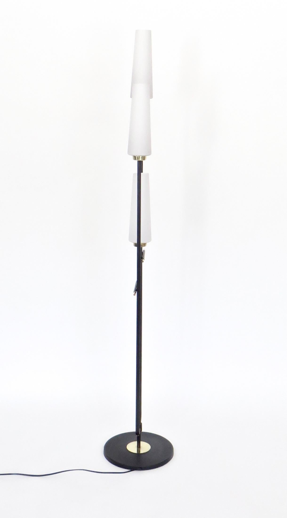 Mid-Century Modern Maison Lunel French Three-Light Opaque Glass Floor Lamp 