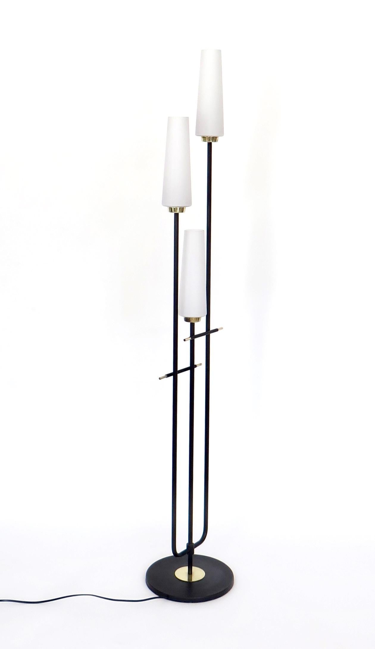 Maison Lunel French Three-Light Opaque Glass Floor Lamp  In Good Condition In Chicago, IL