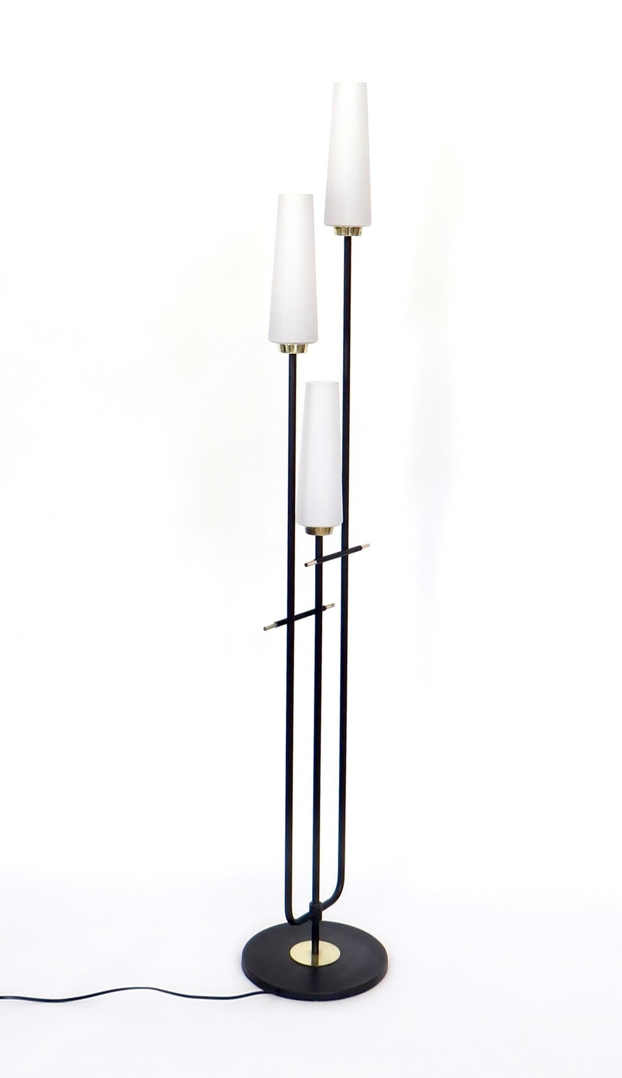 Maison Lunel French Three-Light Opaque Glass Floor Lamp In Good Condition In Chicago, IL