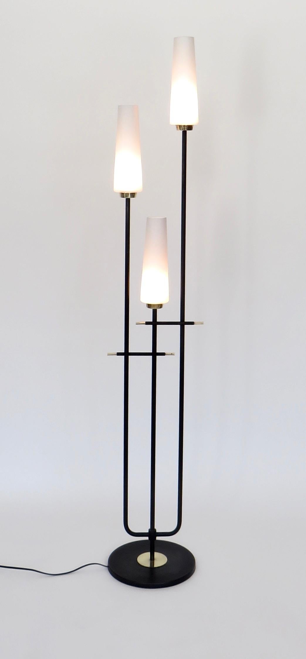 Mid-20th Century Maison Lunel French Three-Light Opaque Glass Floor Lamp 