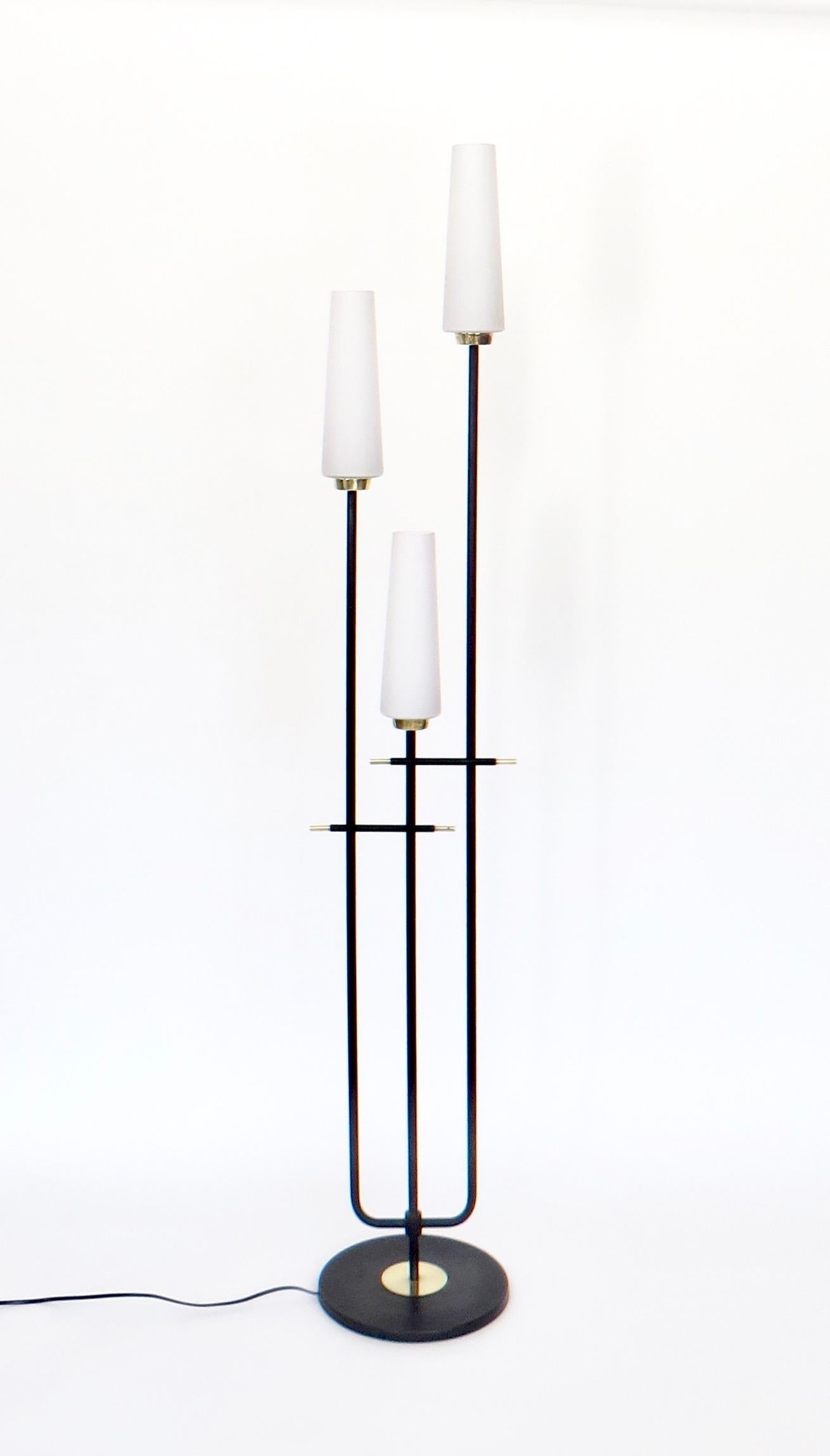 Maison Lunel French Three-Light Opaque Glass Floor Lamp 