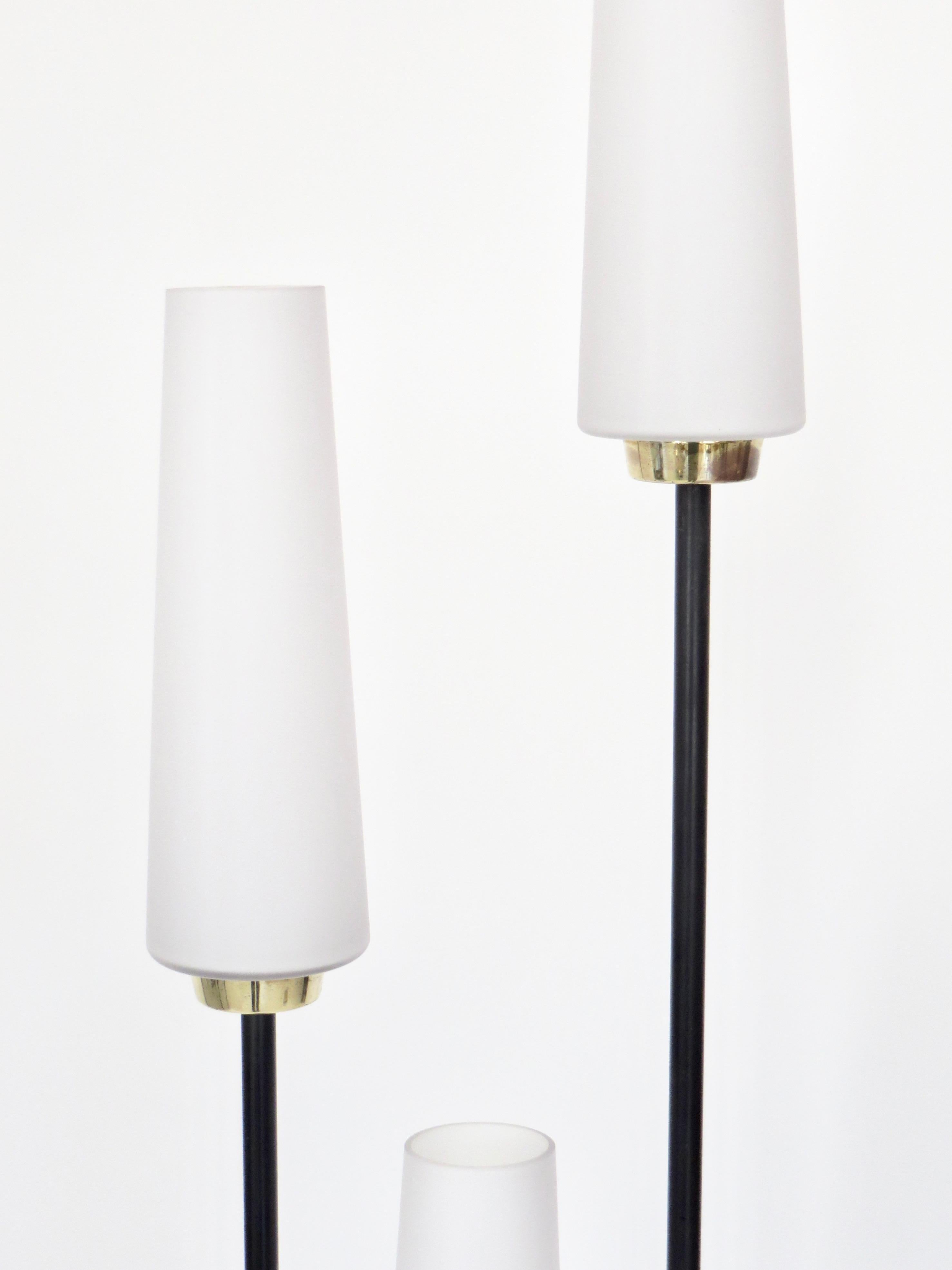 Brass Maison Lunel French Three-Light Opaque Glass Floor Lamp