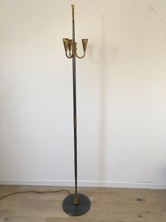 Maison Lunel Gun Metal and Gilt Bronze Patinas Metal Floor Lamp, French, 1950s