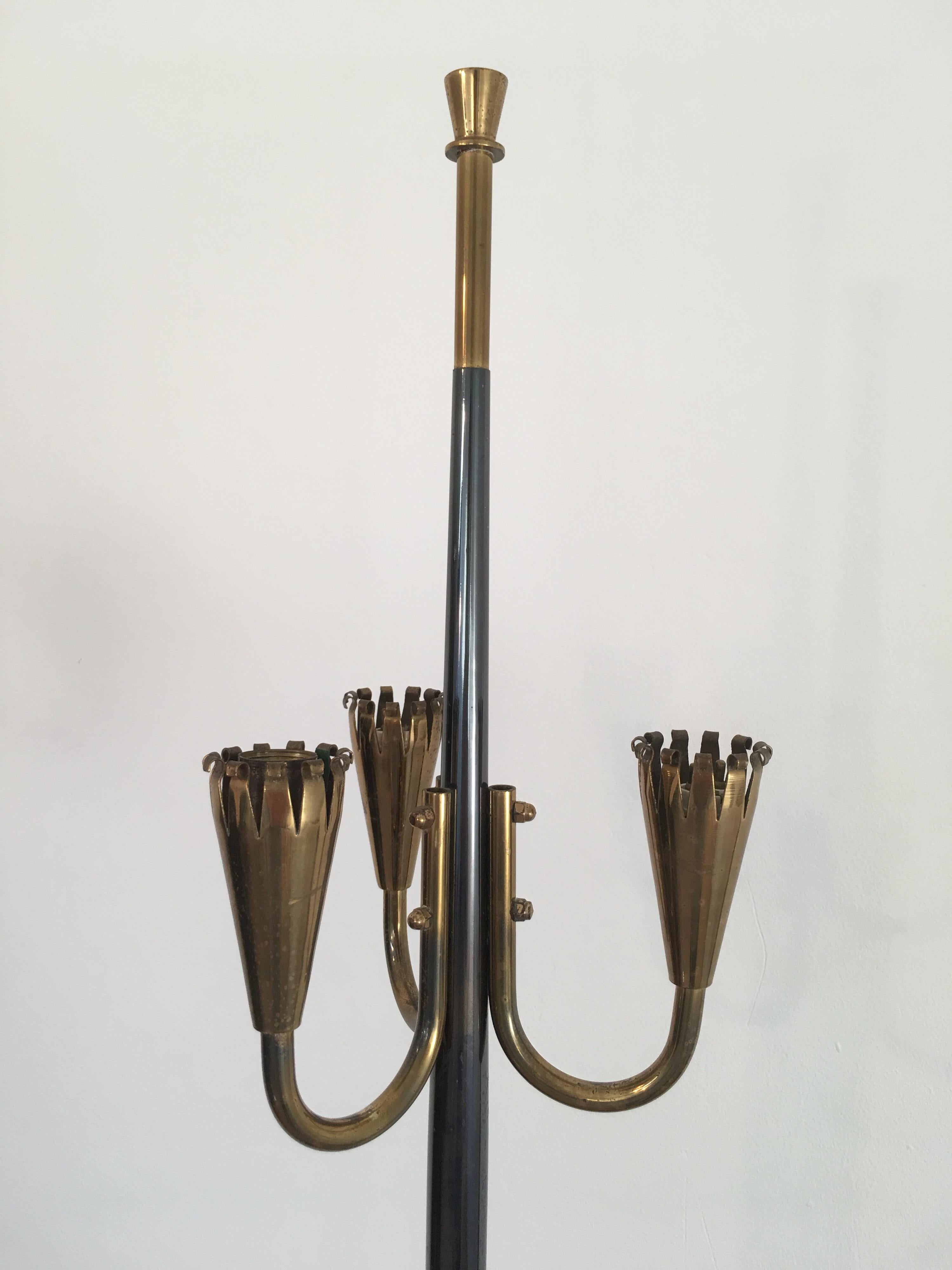 Mid-Century Modern Maison Lunel Gun Metal and Gilt Bronze Patinas Metal Floor Lamp, French, 1950s For Sale