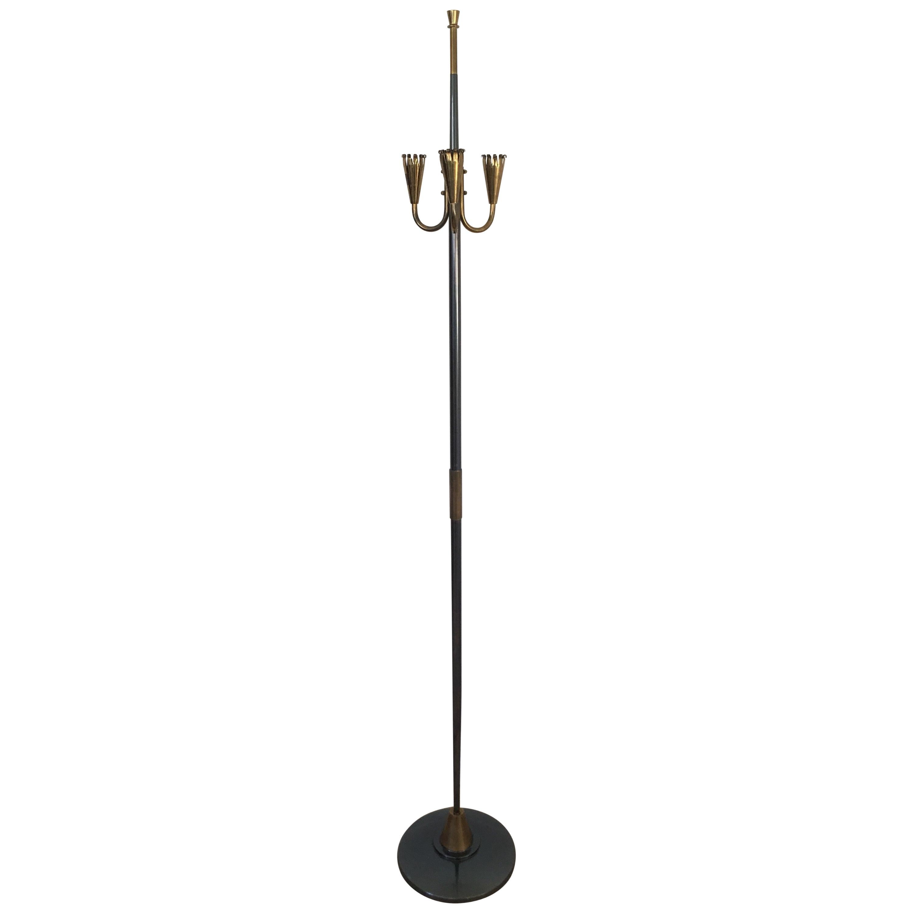 Maison Lunel Gun Metal and Gilt Bronze Patinas Metal Floor Lamp, French, 1950s For Sale