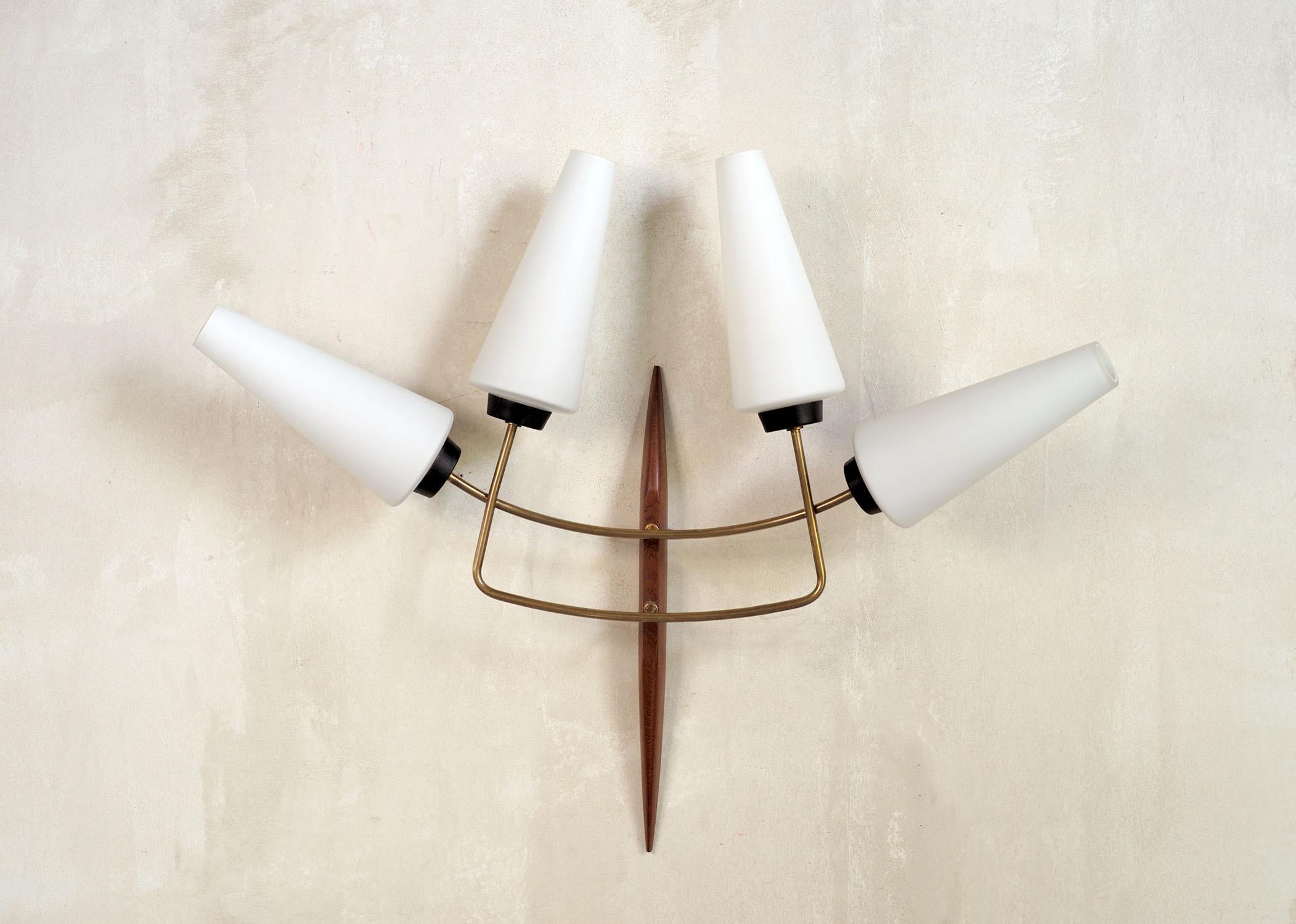 Mid-Century Modern Maison Lunel, Large Wall Lamp with 4 Lights, France 1960 For Sale