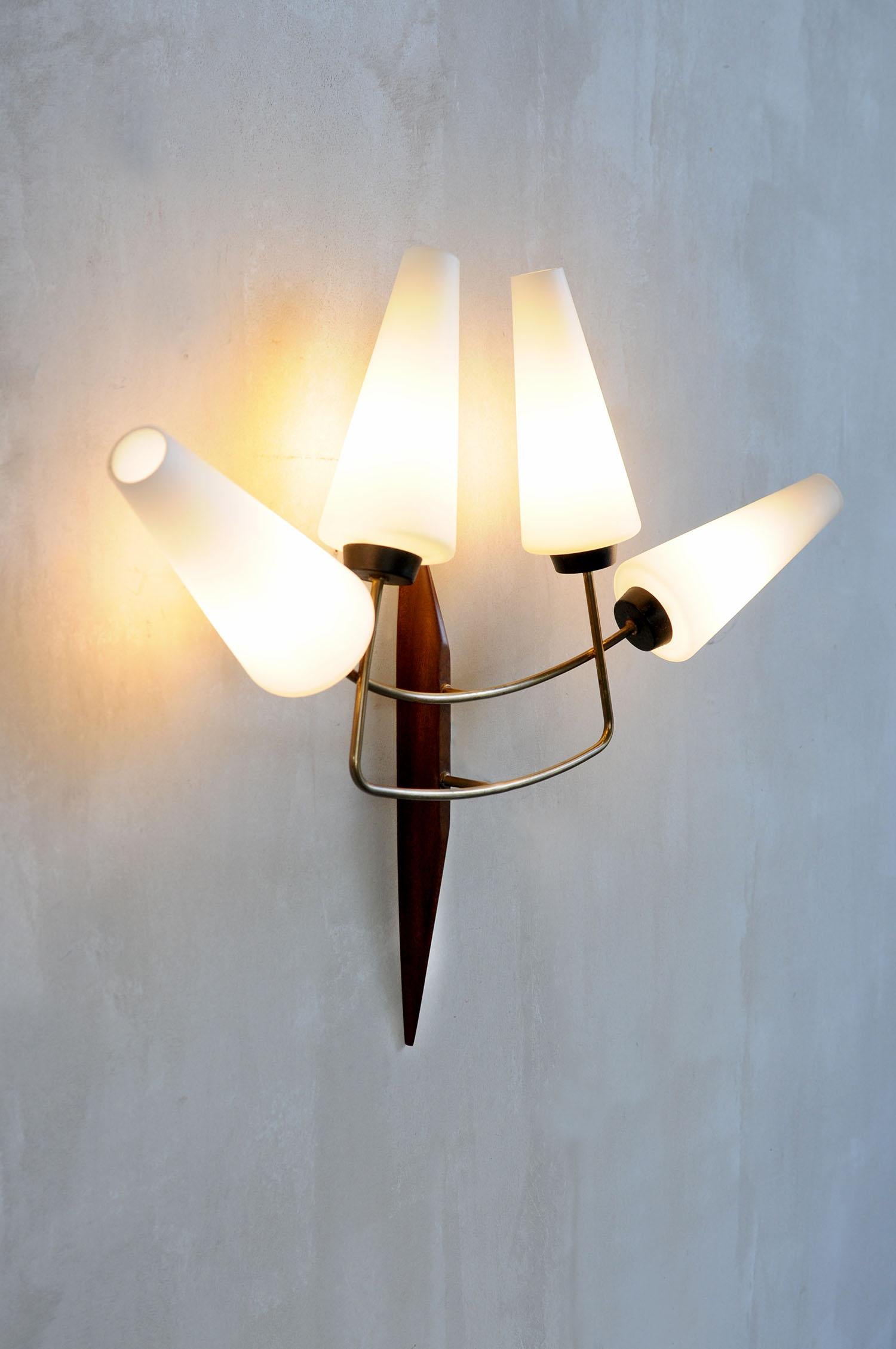 Maison Lunel, Large Wall Lamp with 4 Lights, France 1960 For Sale 1